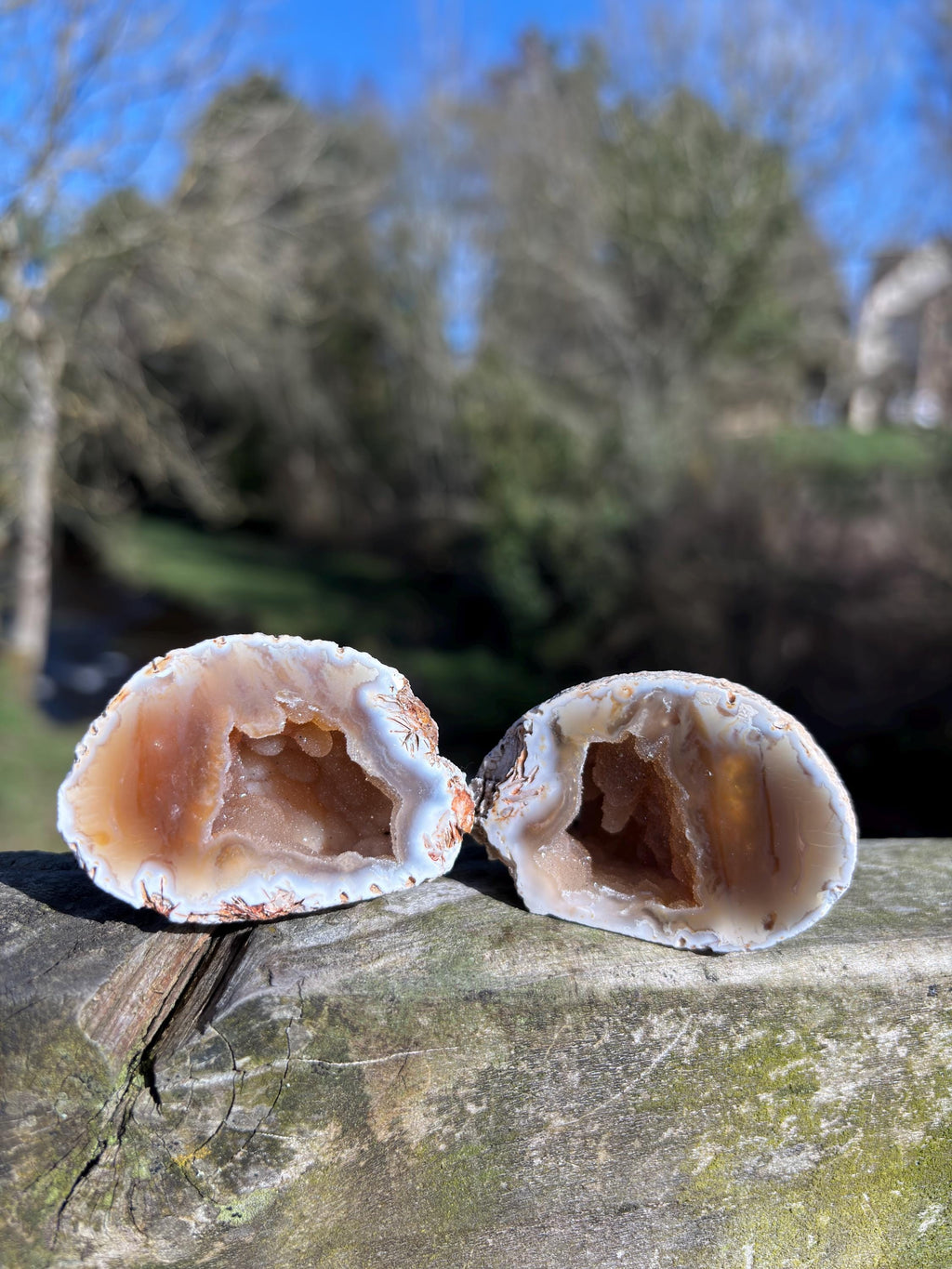 Agate Geode Pair | Natural Crystal Geode Set | Matching Halves | Collector Mineral | Home Decor Gift