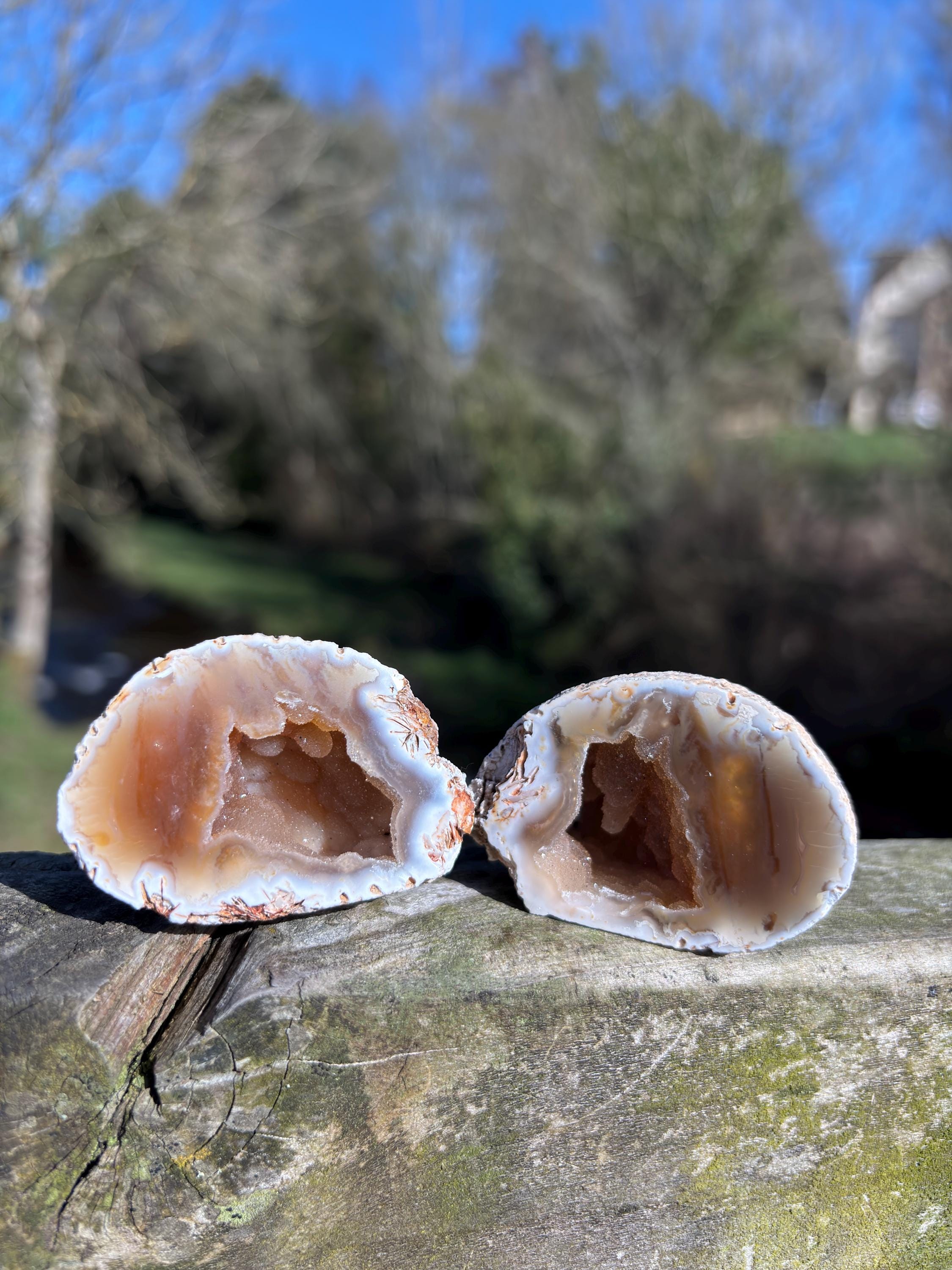 Agate Geode Pair | Natural Crystal Geode Set | Matching Halves | Collector Mineral | Home Decor Gift