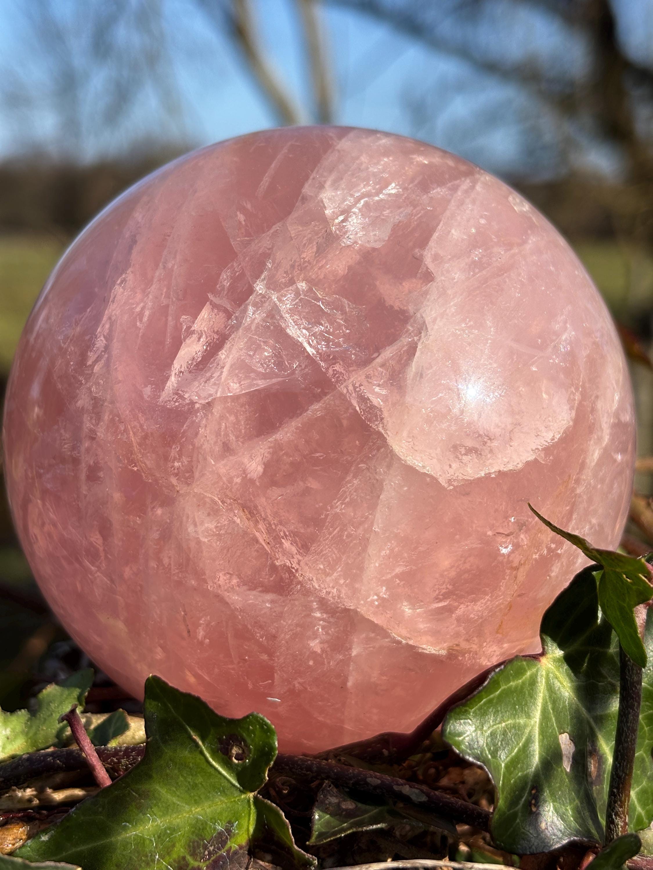 Large Rose Quartz Sphere | Deep Pink Brazilian Crystal, Healing Stone