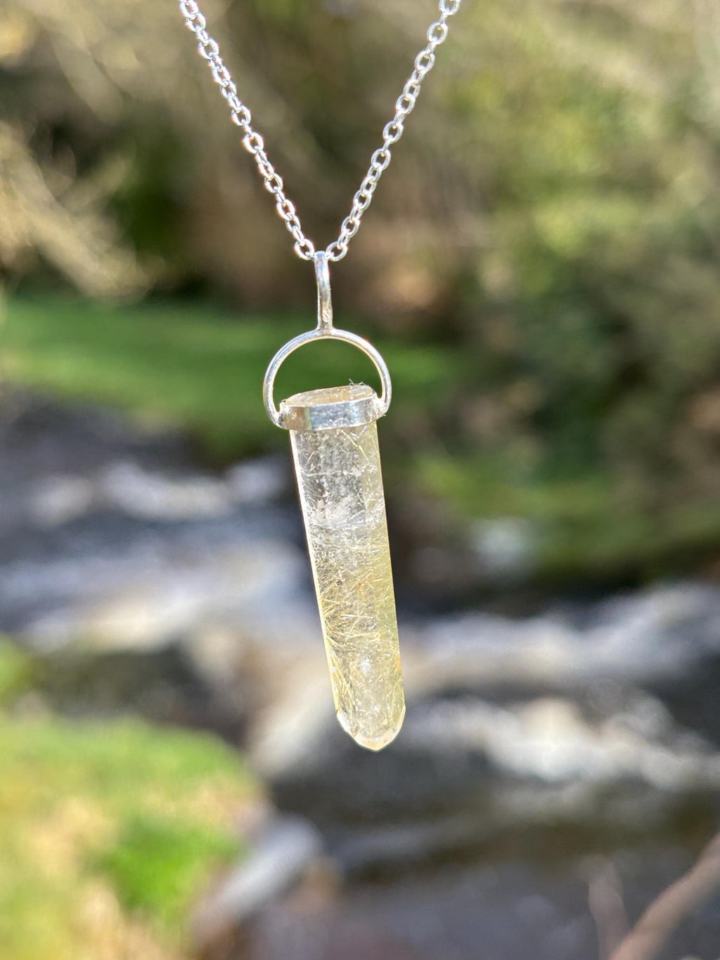 Rutilated Quartz Pendant 925 Silver | Natural Golden Rutile Crystal Necklace | Healing Jewelry | Manifestation Stone