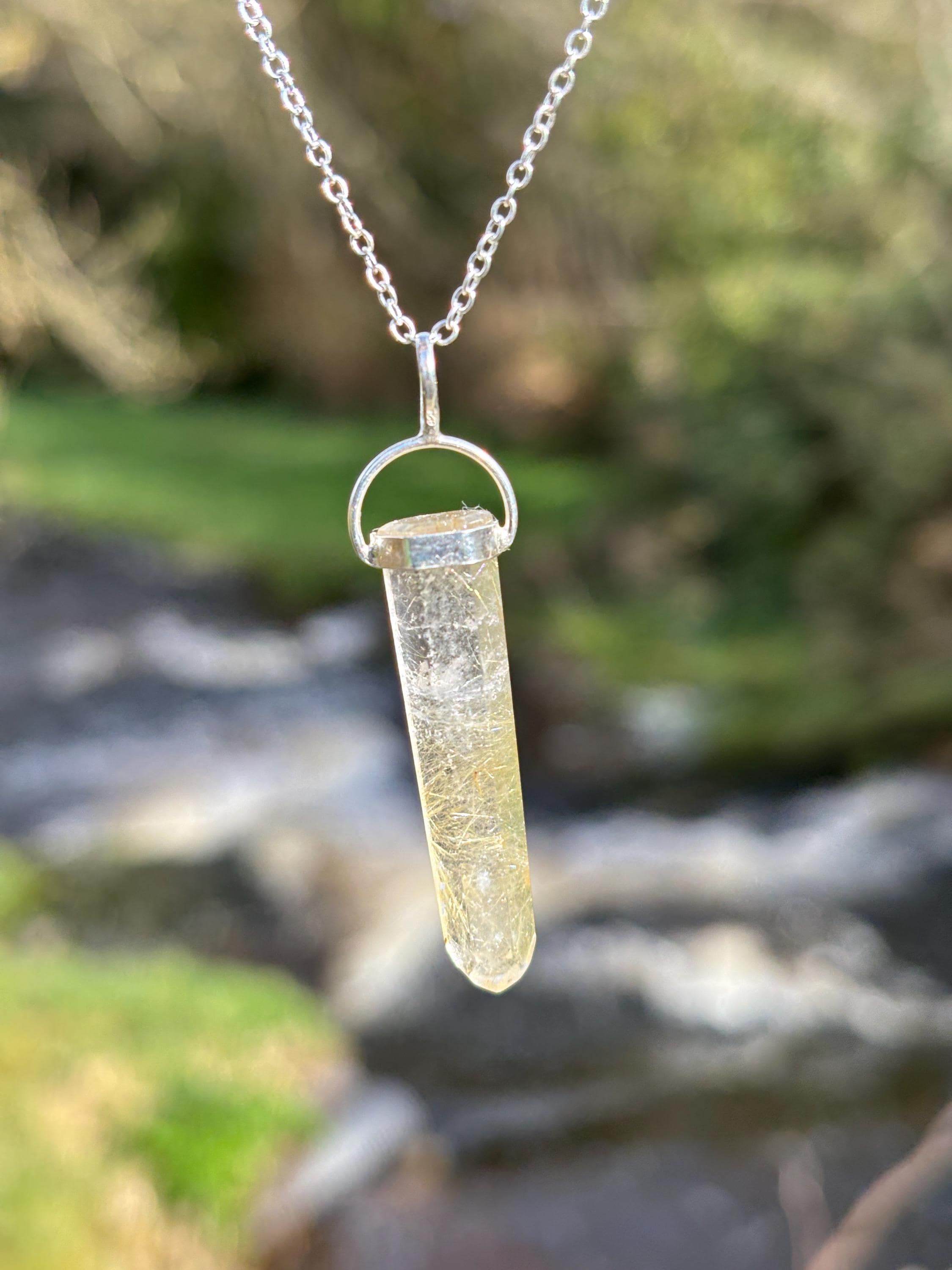 Rutilated Quartz Pendant 925 Silver | Natural Golden Rutile Crystal Necklace | Healing Jewelry | Manifestation Stone