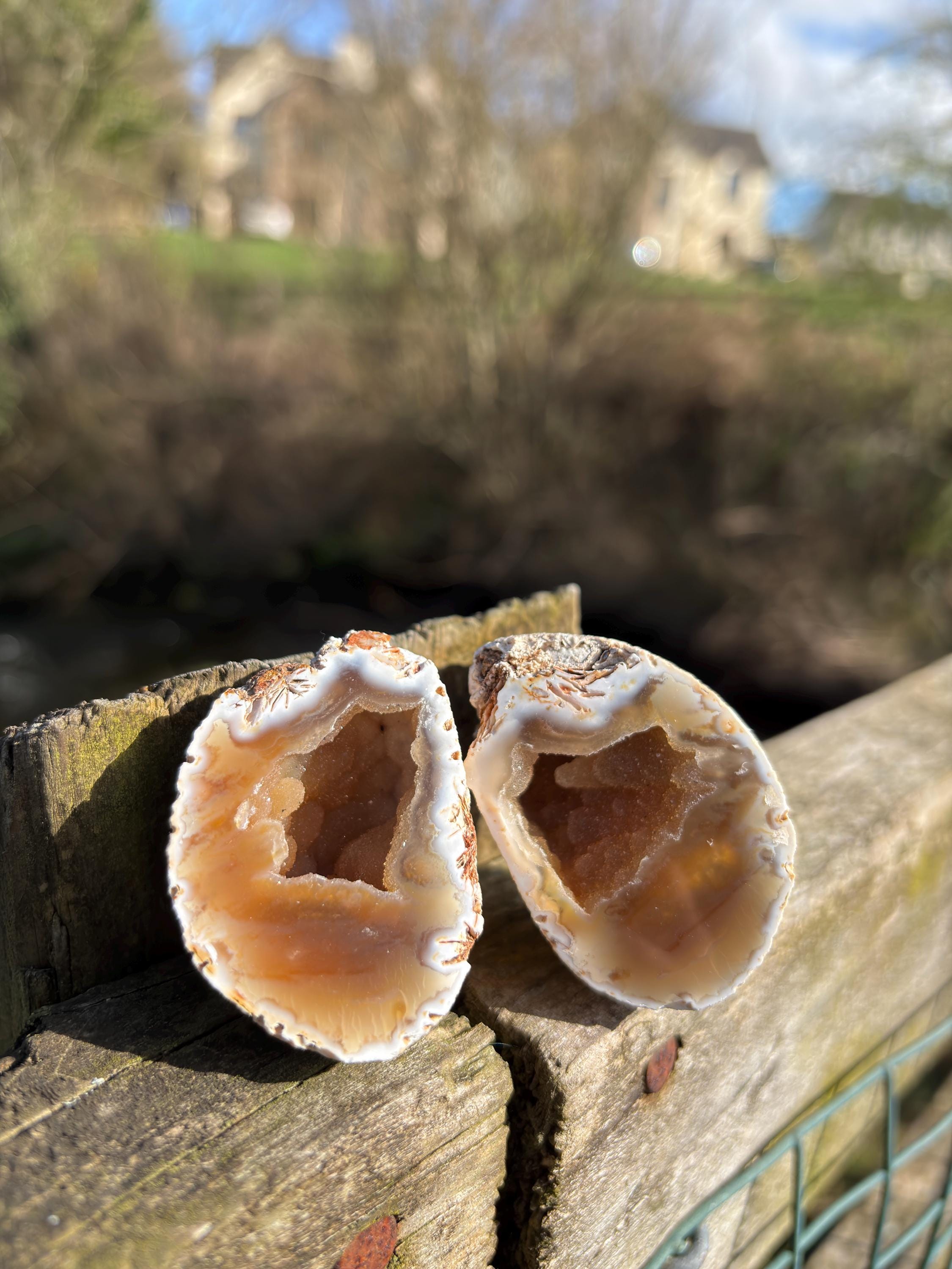 Agate Geode Pair | Natural Crystal Geode Set | Matching Halves | Collector Mineral | Home Decor Gift