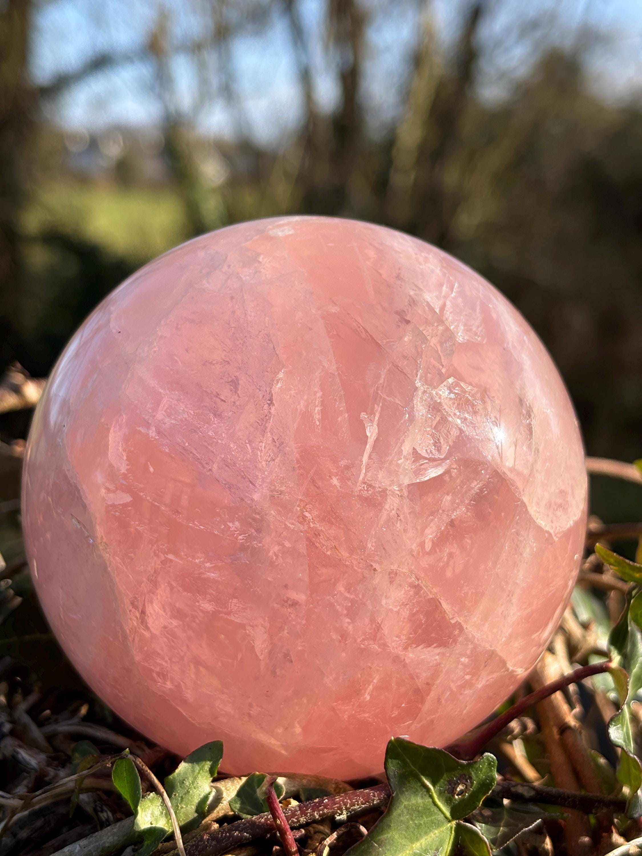 Large Rose Quartz Sphere | Deep Pink Brazilian Crystal, Healing Stone