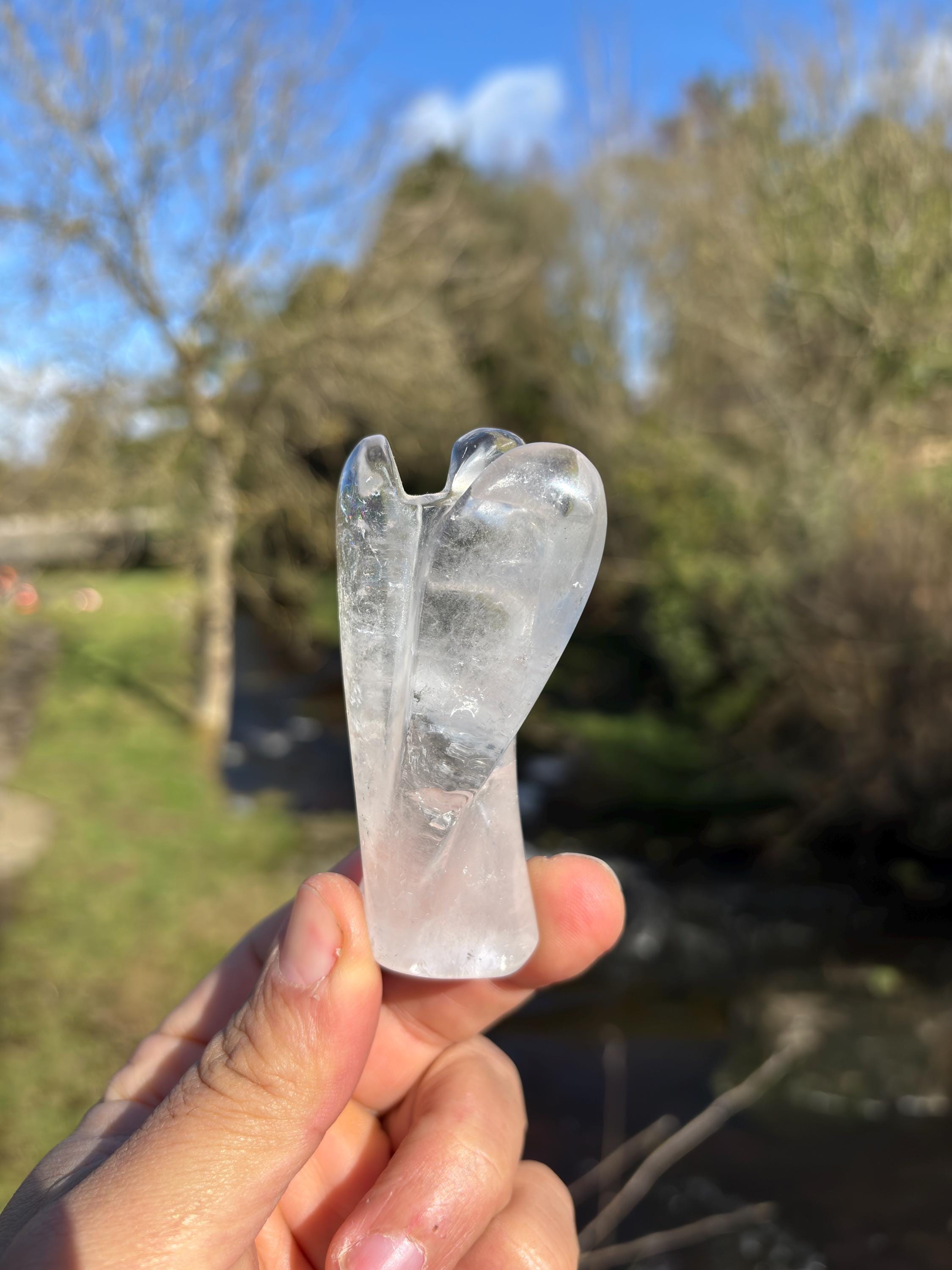 Crystal Quartz Angel • Hand-Carved Healing Stone Statue (80mm)
