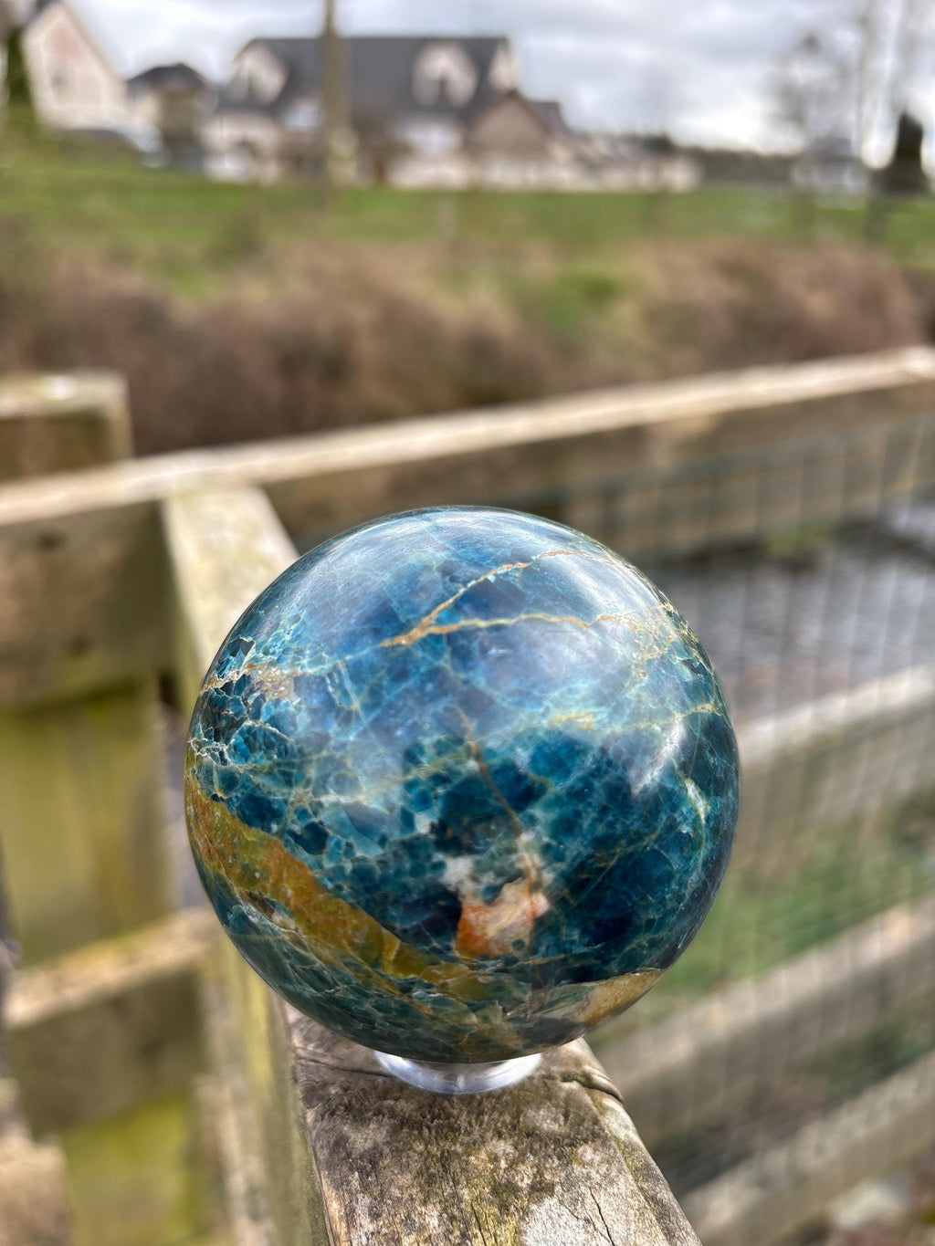 Rare Blue Apatite Sphere 70mm | Natural Brazilian Crystal Ball, Throat Chakra Stone