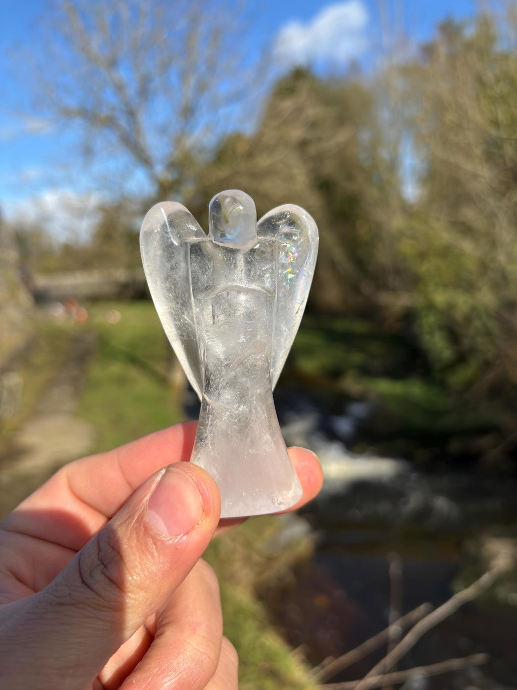 Crystal Quartz Angel • Hand-Carved Healing Stone Statue (80mm)
