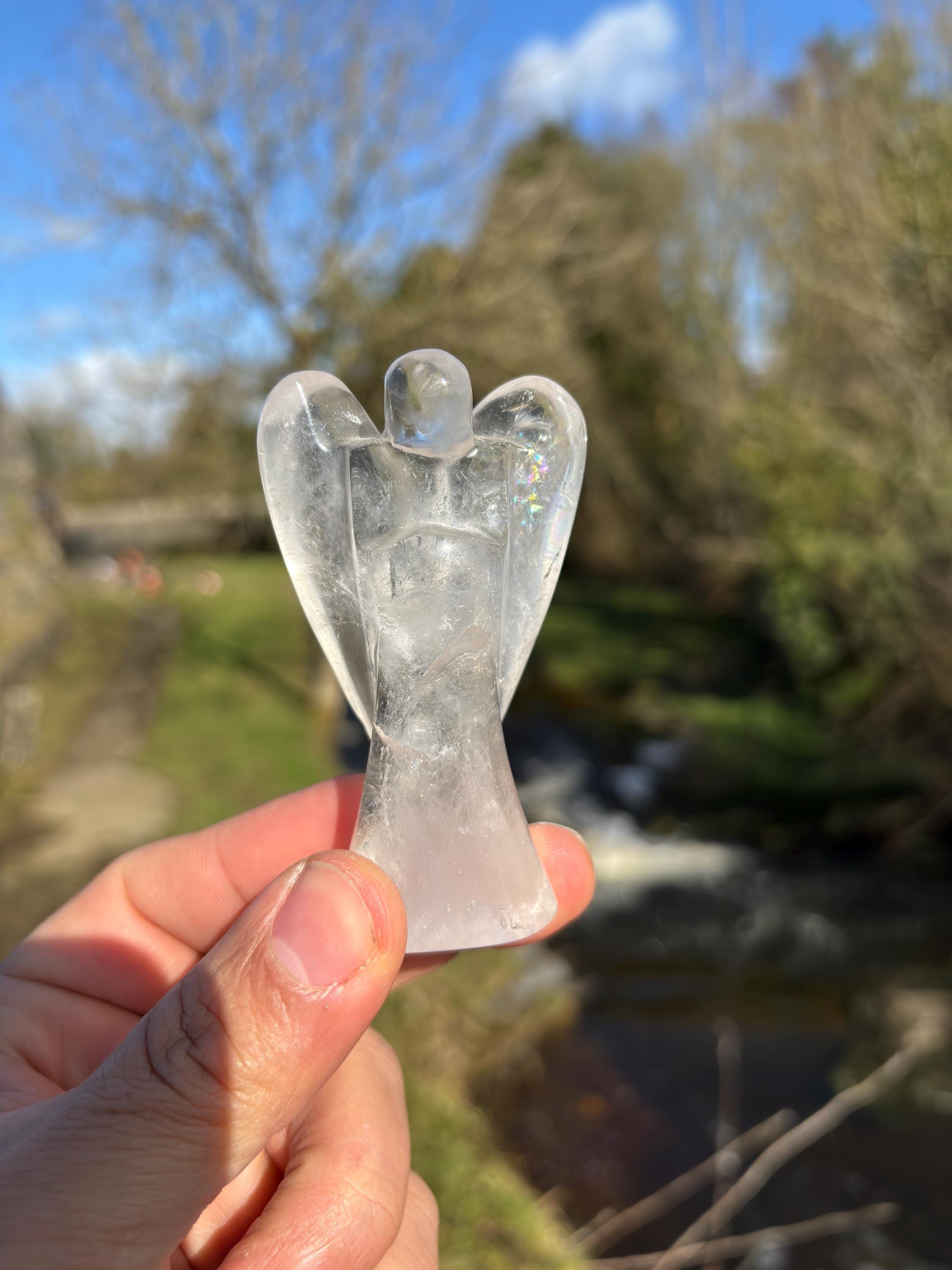 Crystal Quartz Angel • Hand-Carved Healing Stone Statue (80mm)