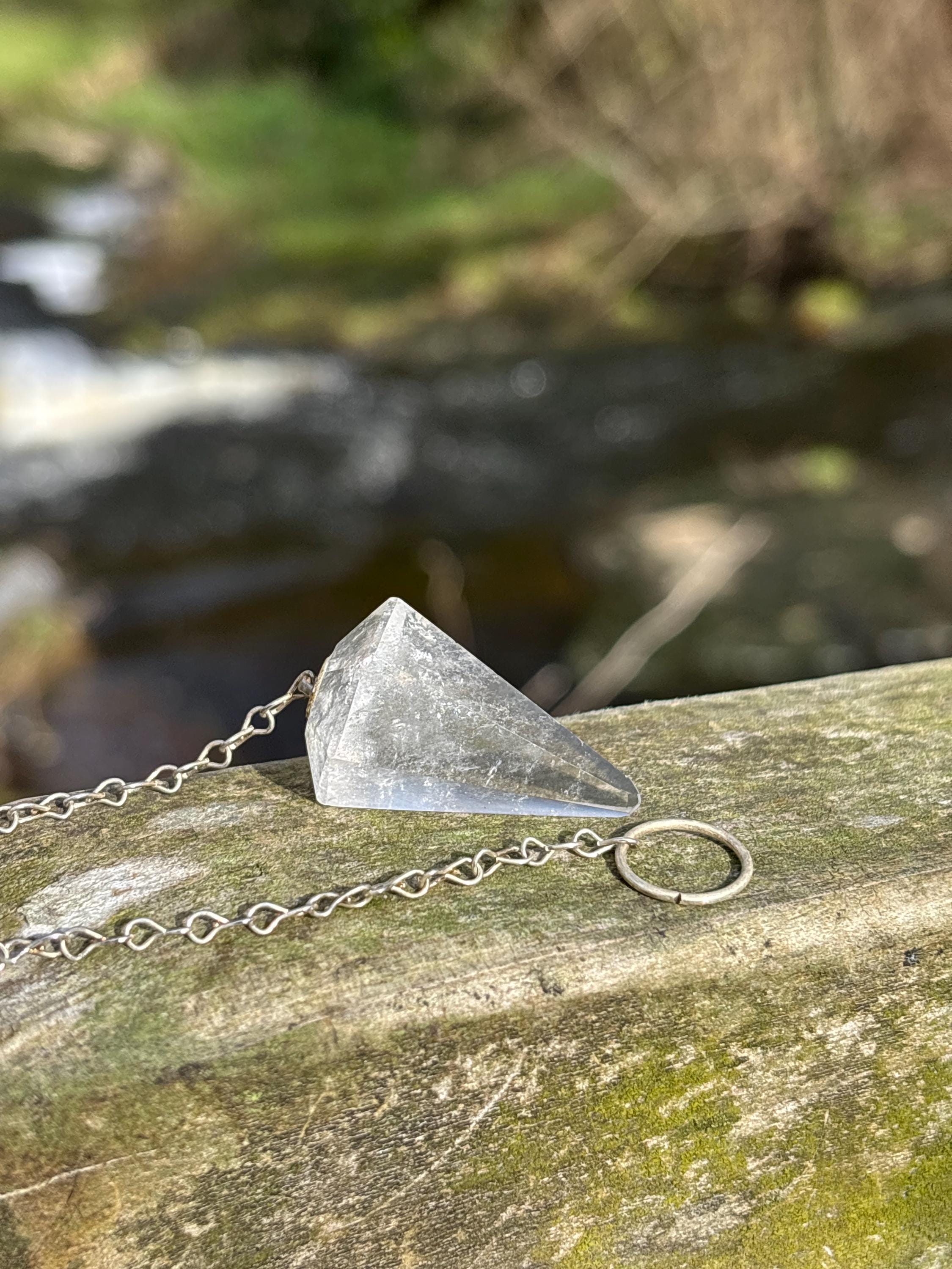 Faceted Crystal Pendulum | Divination Dowsing Tool with Chain