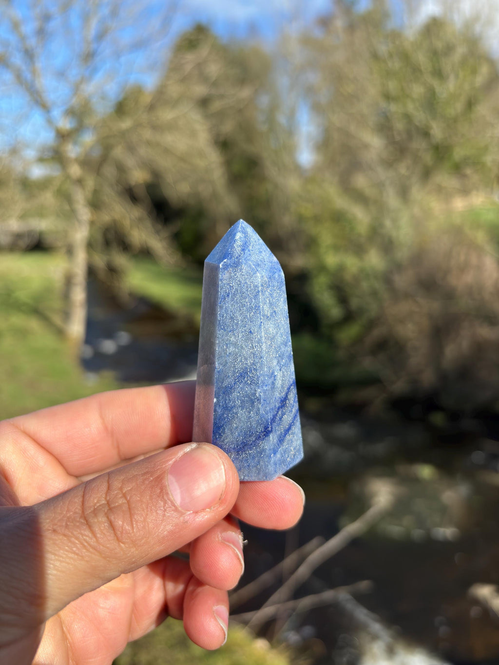 Natural Blue Quartz Polished Point - Crystal Tower for Healing & Decor
