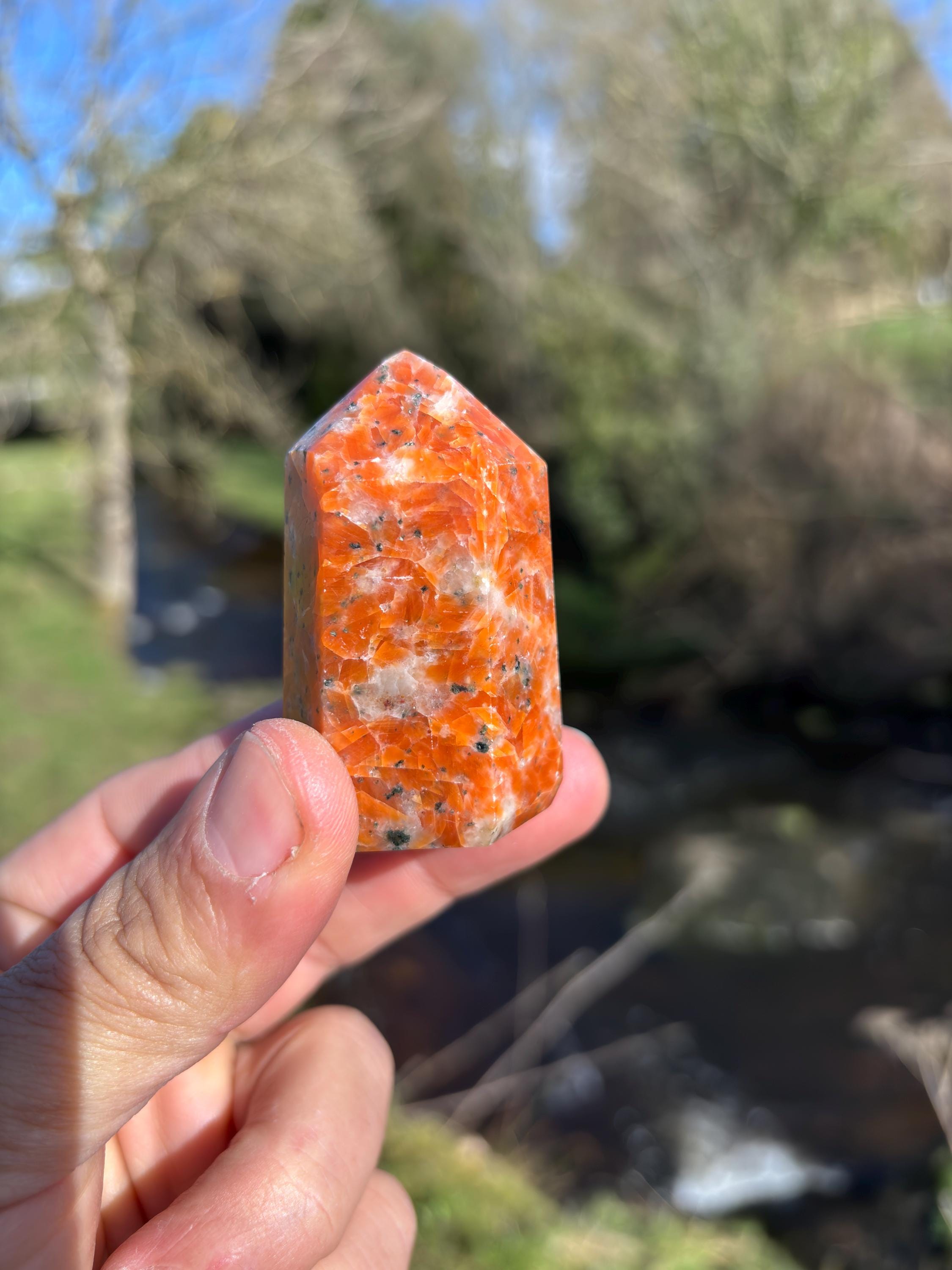 Orange Calcite Polished Point | Natural Crystal Tower, Home Decor