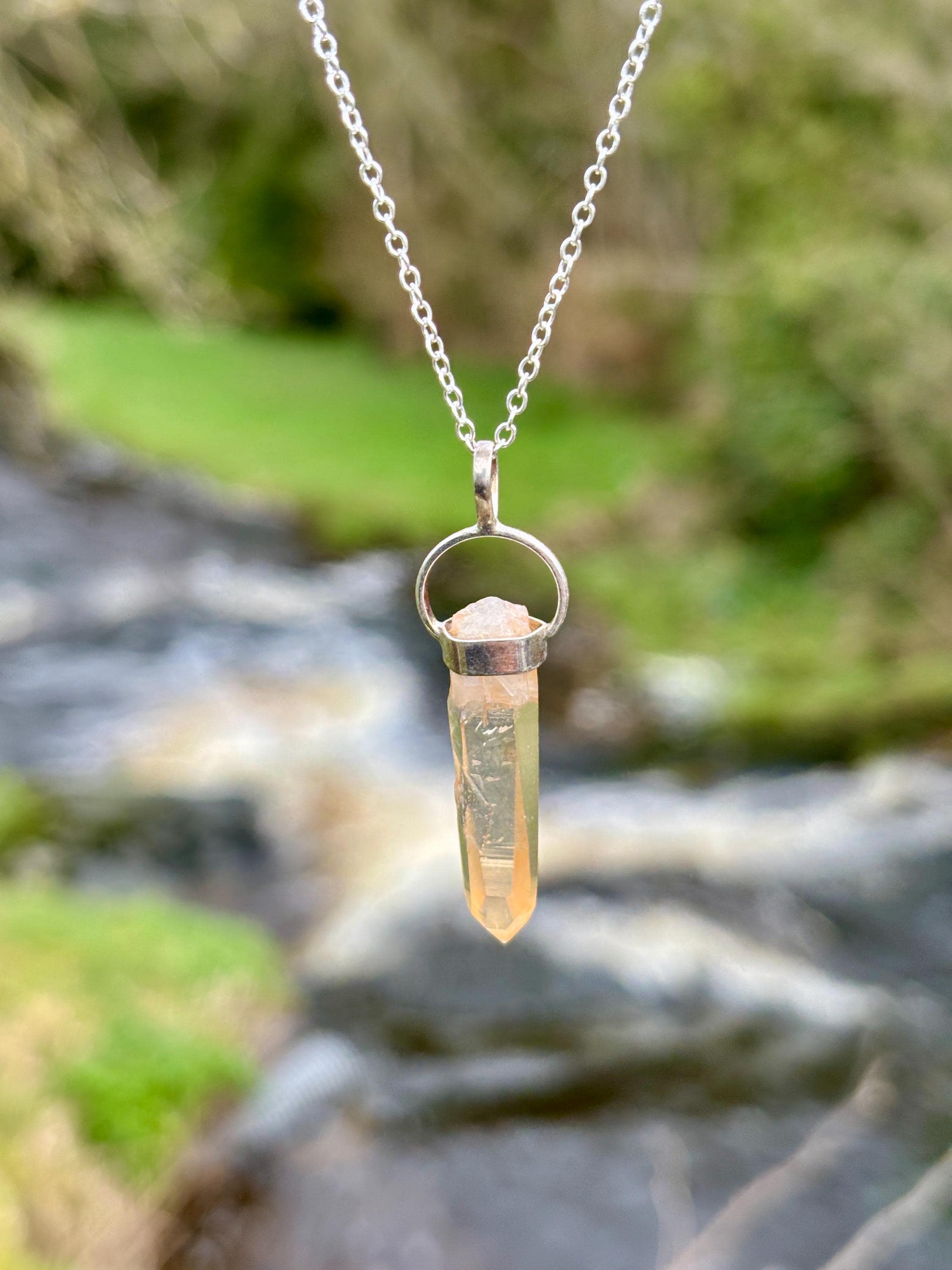 Tangerine Quartz Pendant 925 Silver | Natural Brazilian Crystal Necklace | Sacral Chakra Stone | Healing Jewelry