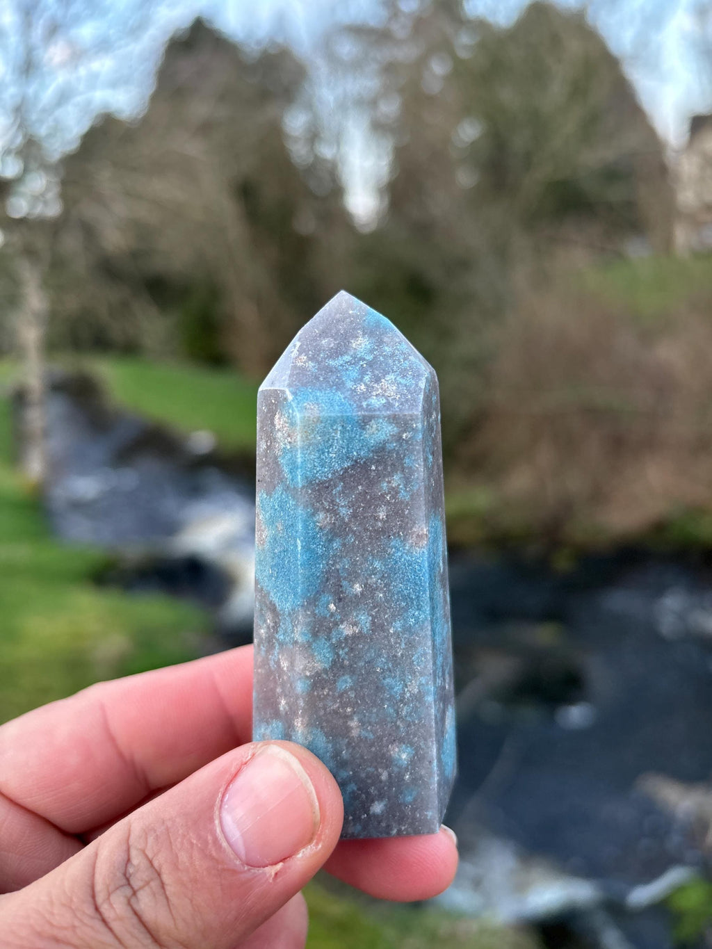 Rare Trolleite Quartz Tower | Paraiba Quartz Polished Point | Blue Crystal Collector Piece | High Vibration Stone