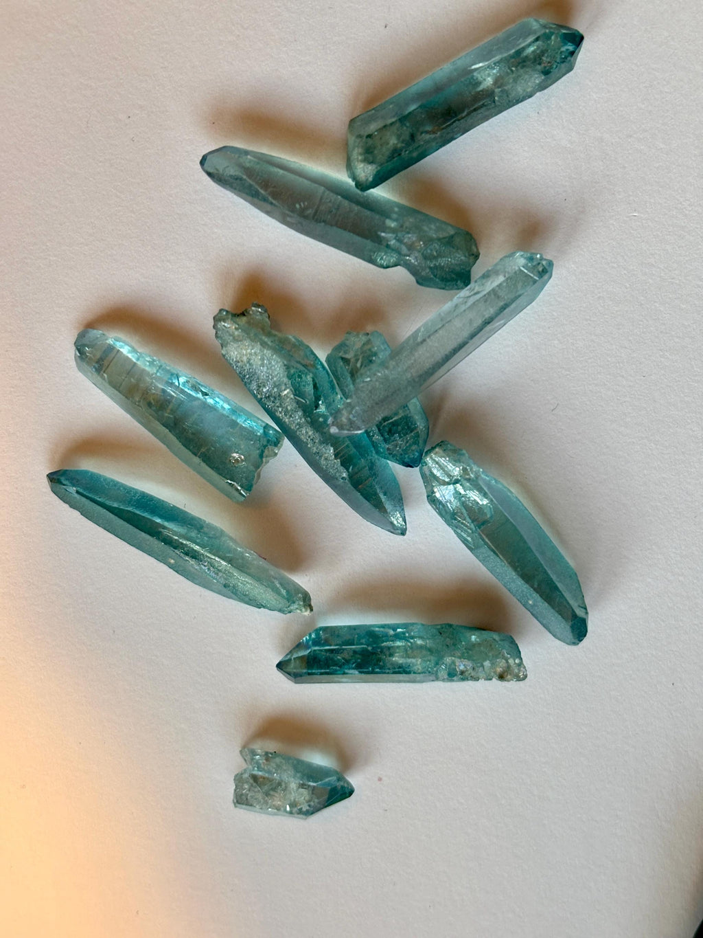 Aqua Aura Quartz Points | Iridescent Blue Titanium Coated Crystals (10 Piece Lot)