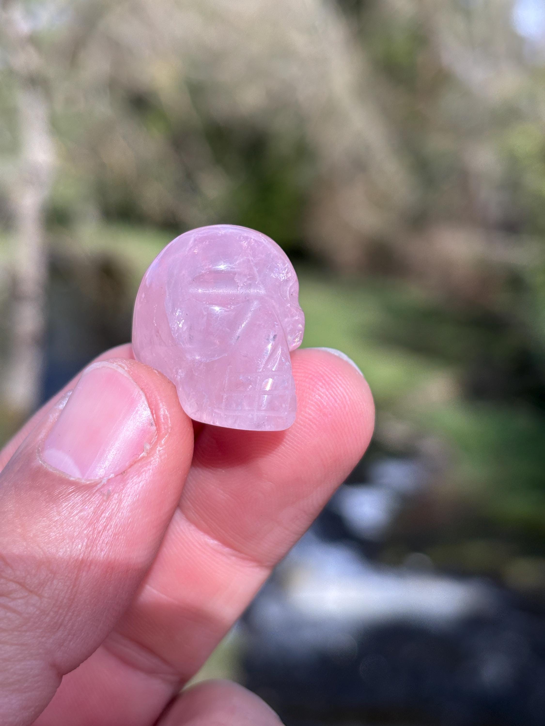 Rose Quartz Mini Skull | Hand Carved Crystal Skull | Love Stone Healing Crystal | Gothic Crystal Decor