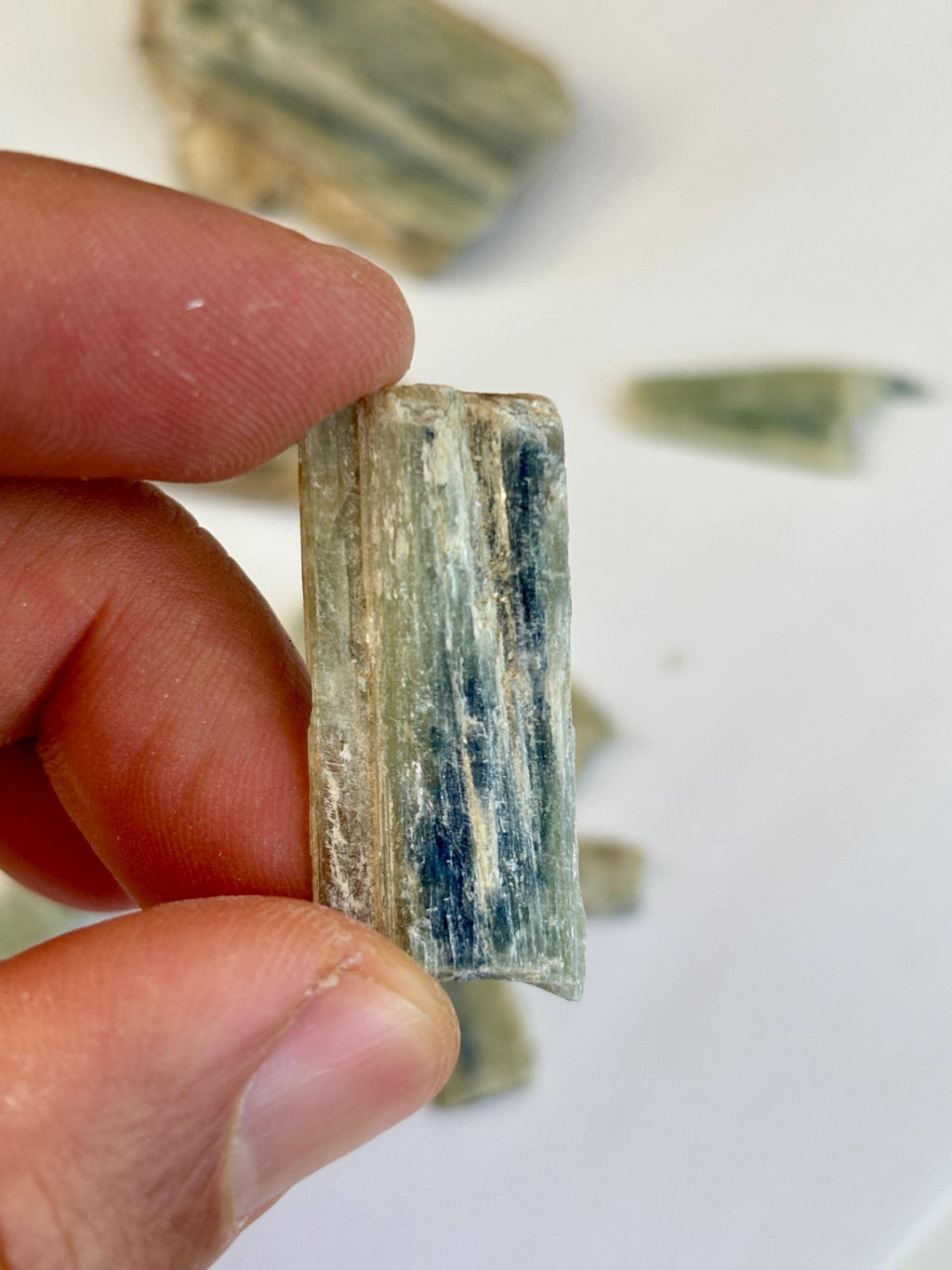 Green Kyanite Crystal Lot (245g) – Natural Blades with Blue Inclusions