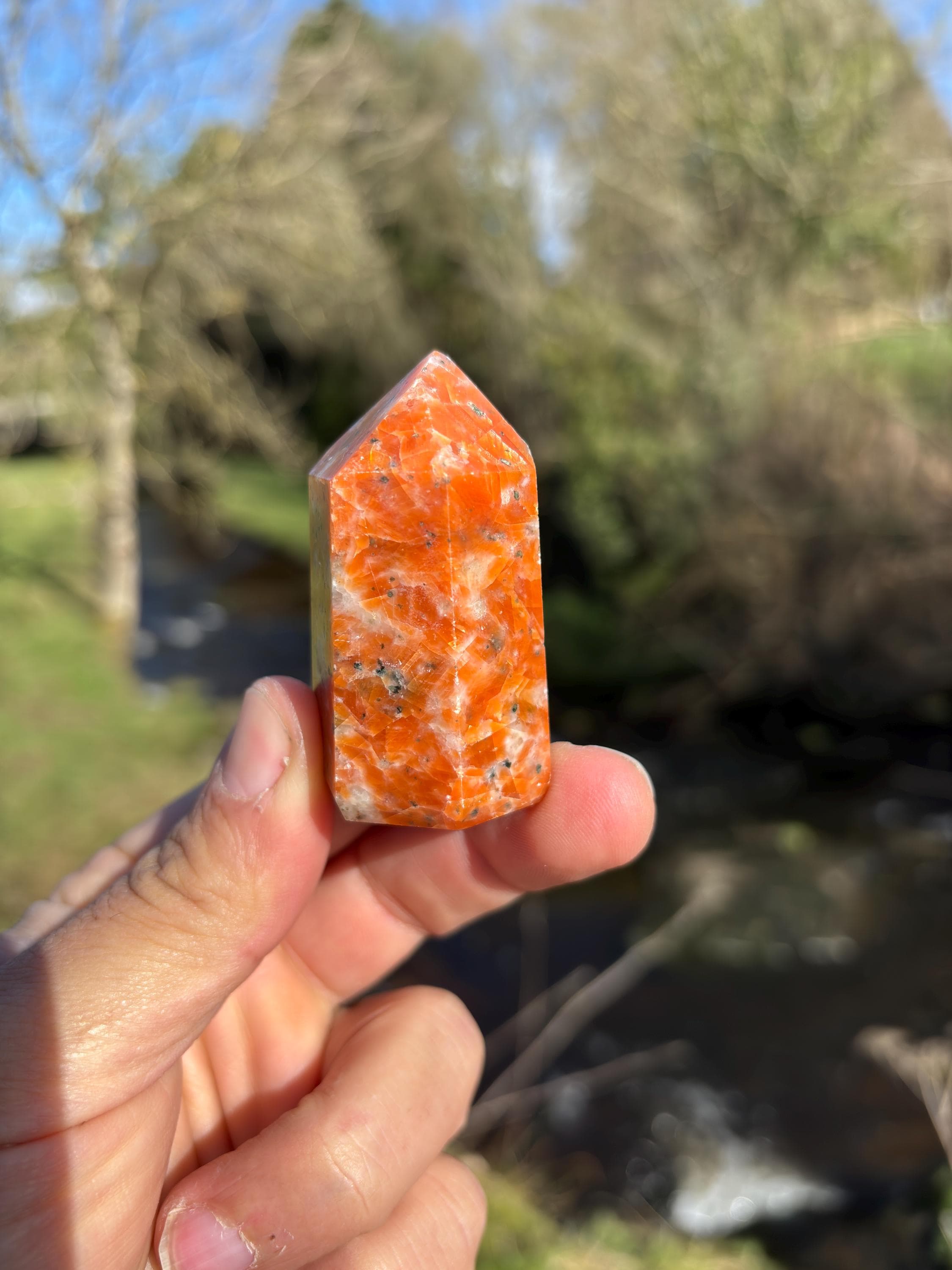 Orange Calcite Polished Point | Natural Crystal Tower, Home Decor