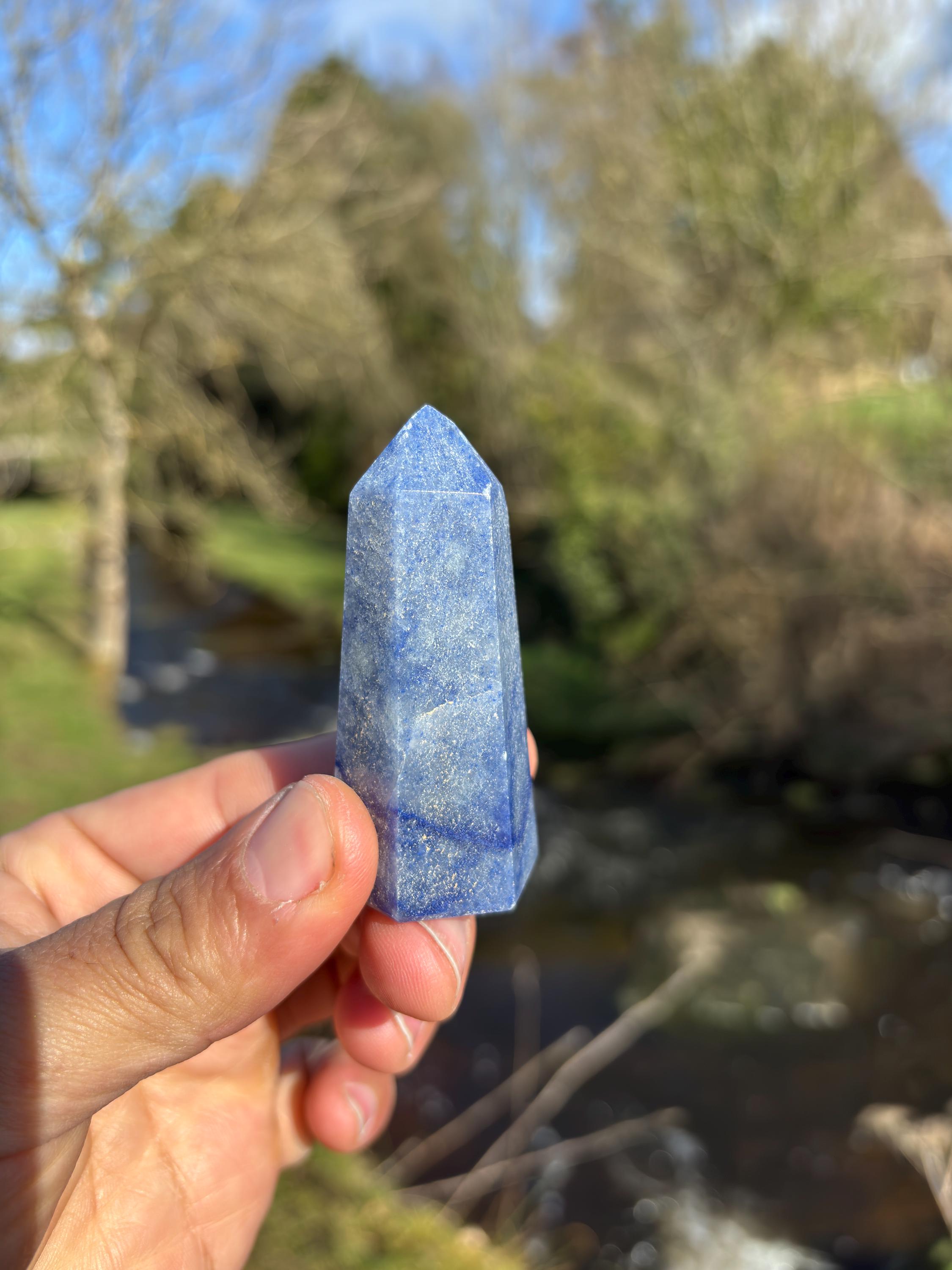 Natural Blue Quartz Polished Point - Crystal Tower for Healing & Decor