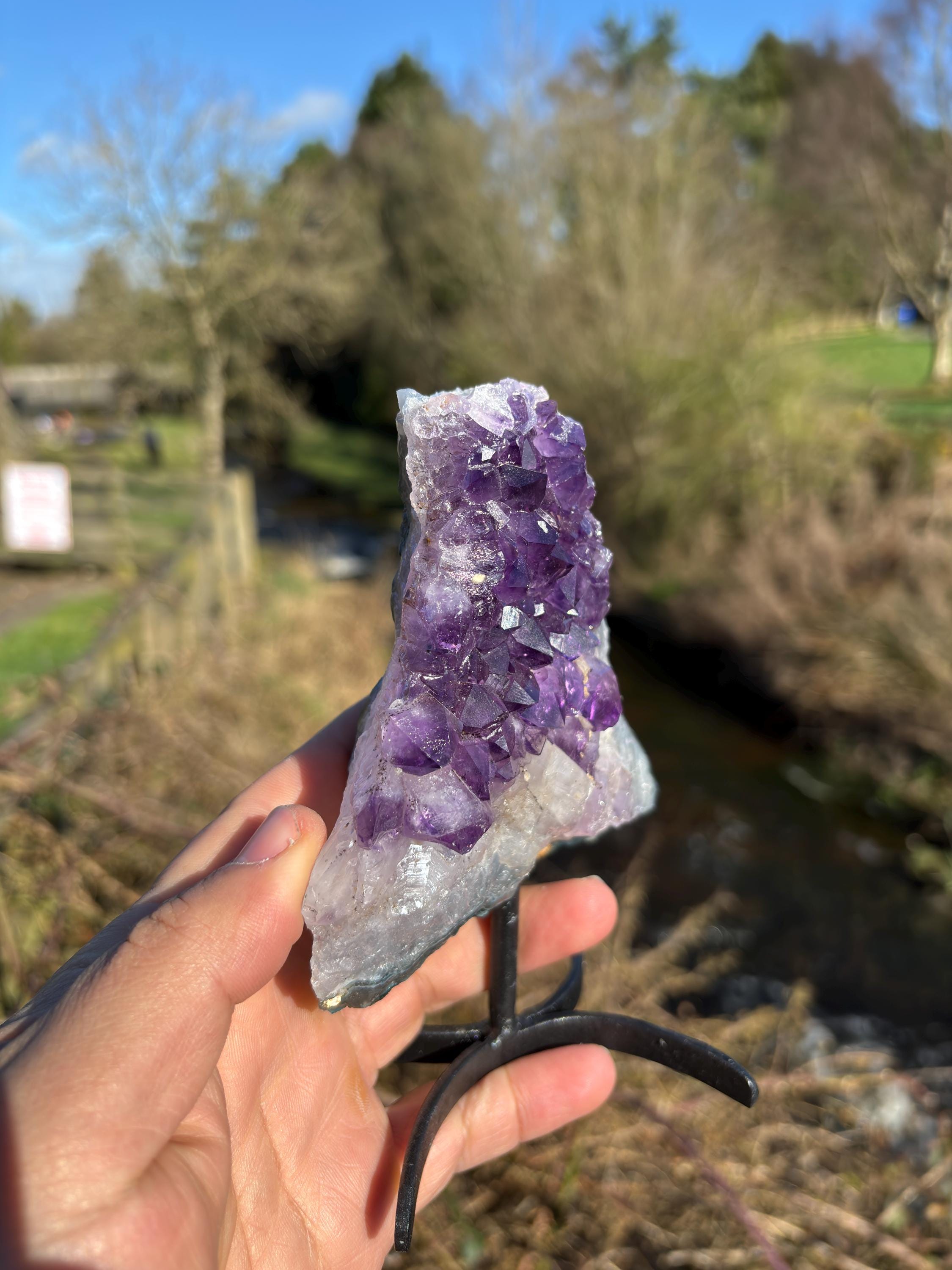 Amethyst Druzy Crystal on Display Base – Natural Purple Geode