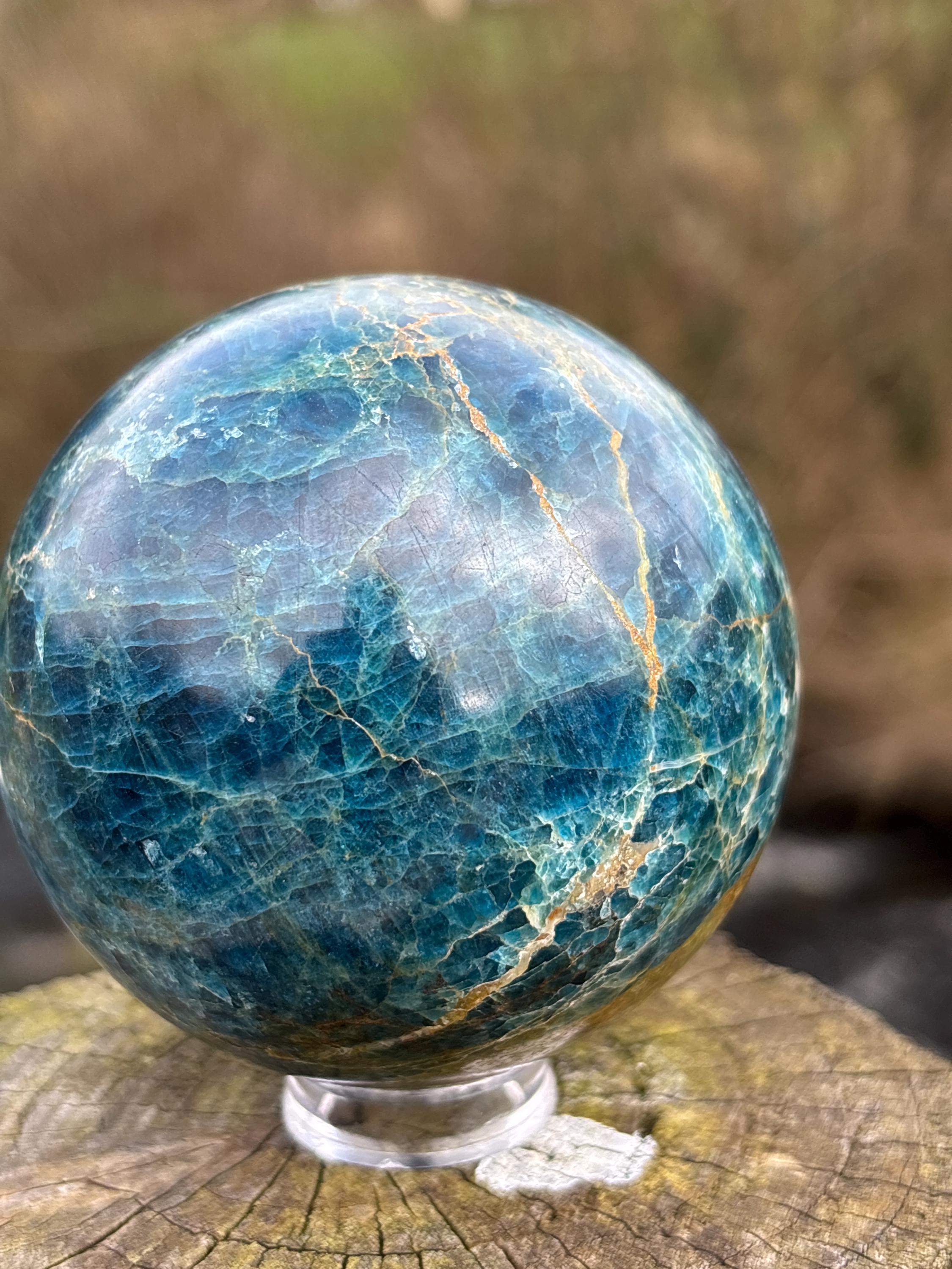 Rare Blue Apatite Sphere 70mm | Natural Brazilian Crystal Ball, Throat Chakra Stone