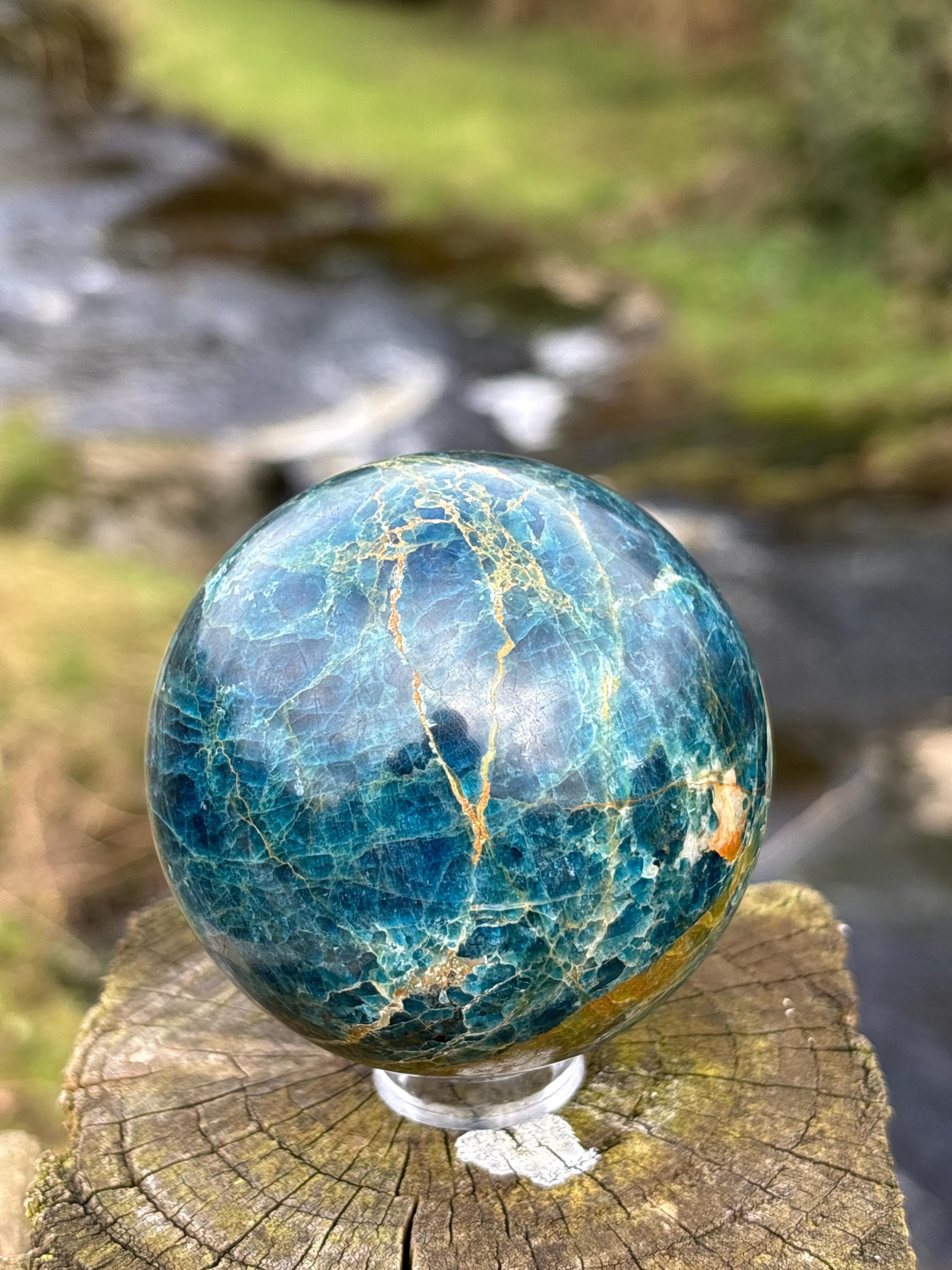Rare Blue Apatite Sphere 70mm | Natural Brazilian Crystal Ball, Throat Chakra Stone
