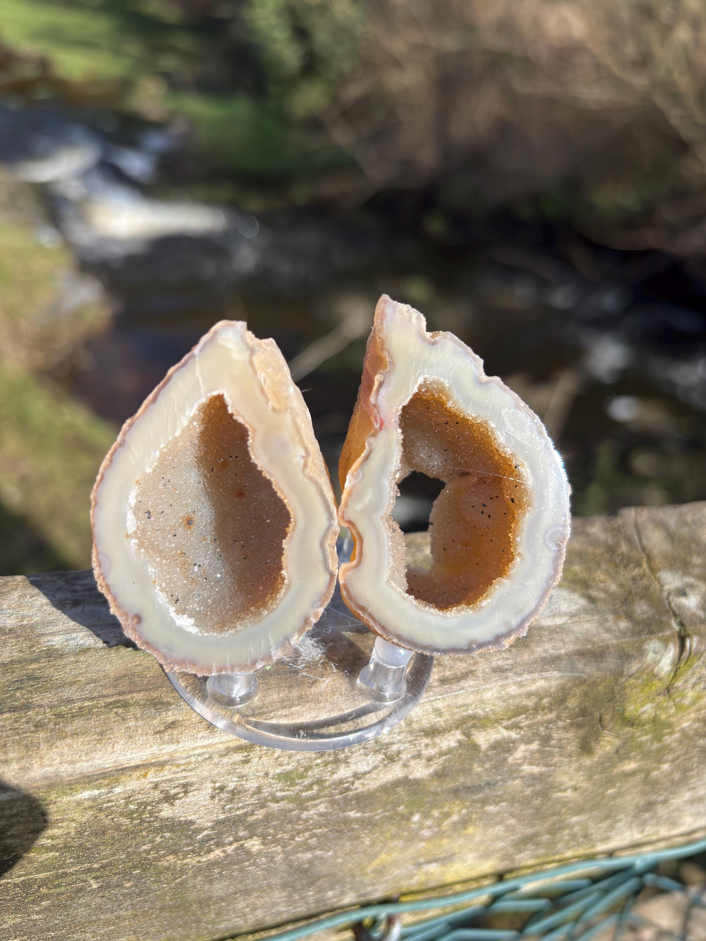 Matching Agate Geode Pair | 70mm Crystal Halves, Home Decor