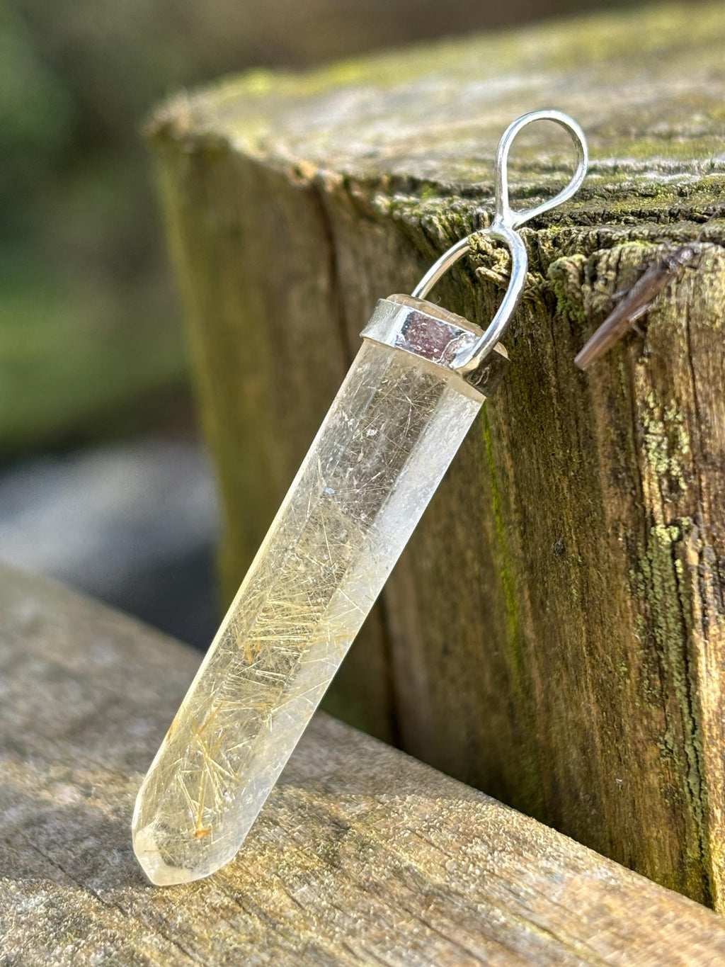 Rutilated Quartz Pendant 925 Silver | Natural Golden Rutile Crystal Necklace | Healing Jewelry | Manifestation Stone