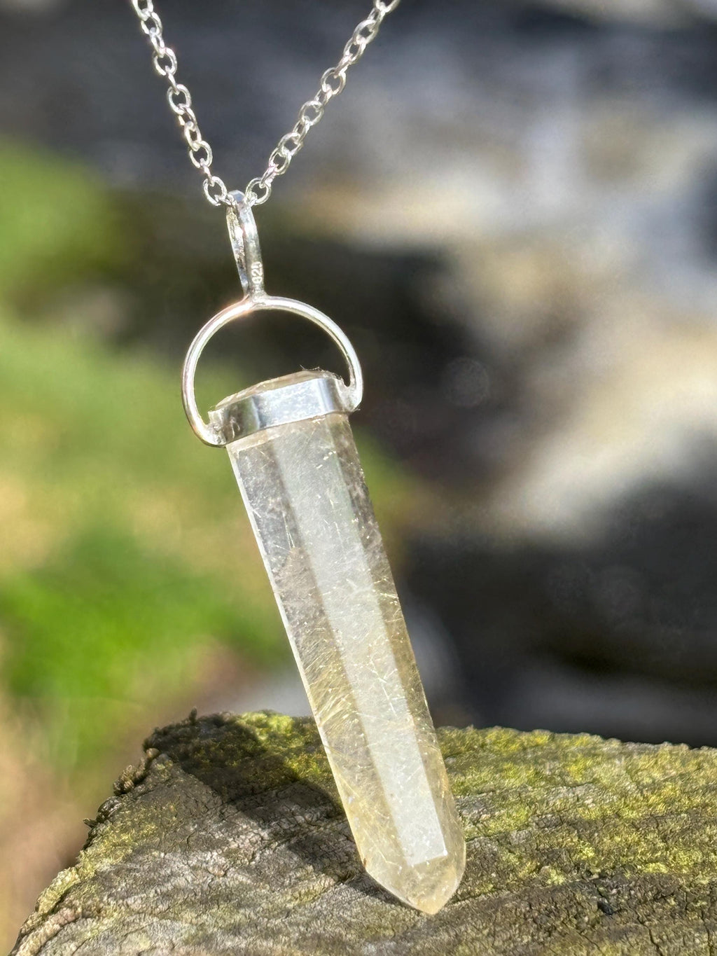 Rutilated Quartz Pendant 925 Silver | Natural Golden Rutile Crystal Necklace | Healing Jewelry | Manifestation Stone
