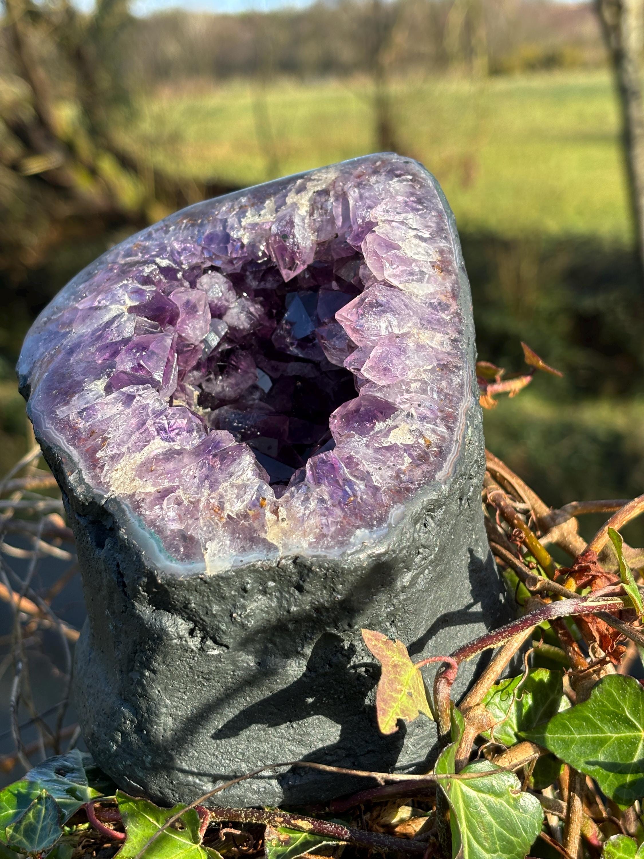 Brazilian Amethyst Geode Crystal. Very deep Purple Color Home Decor