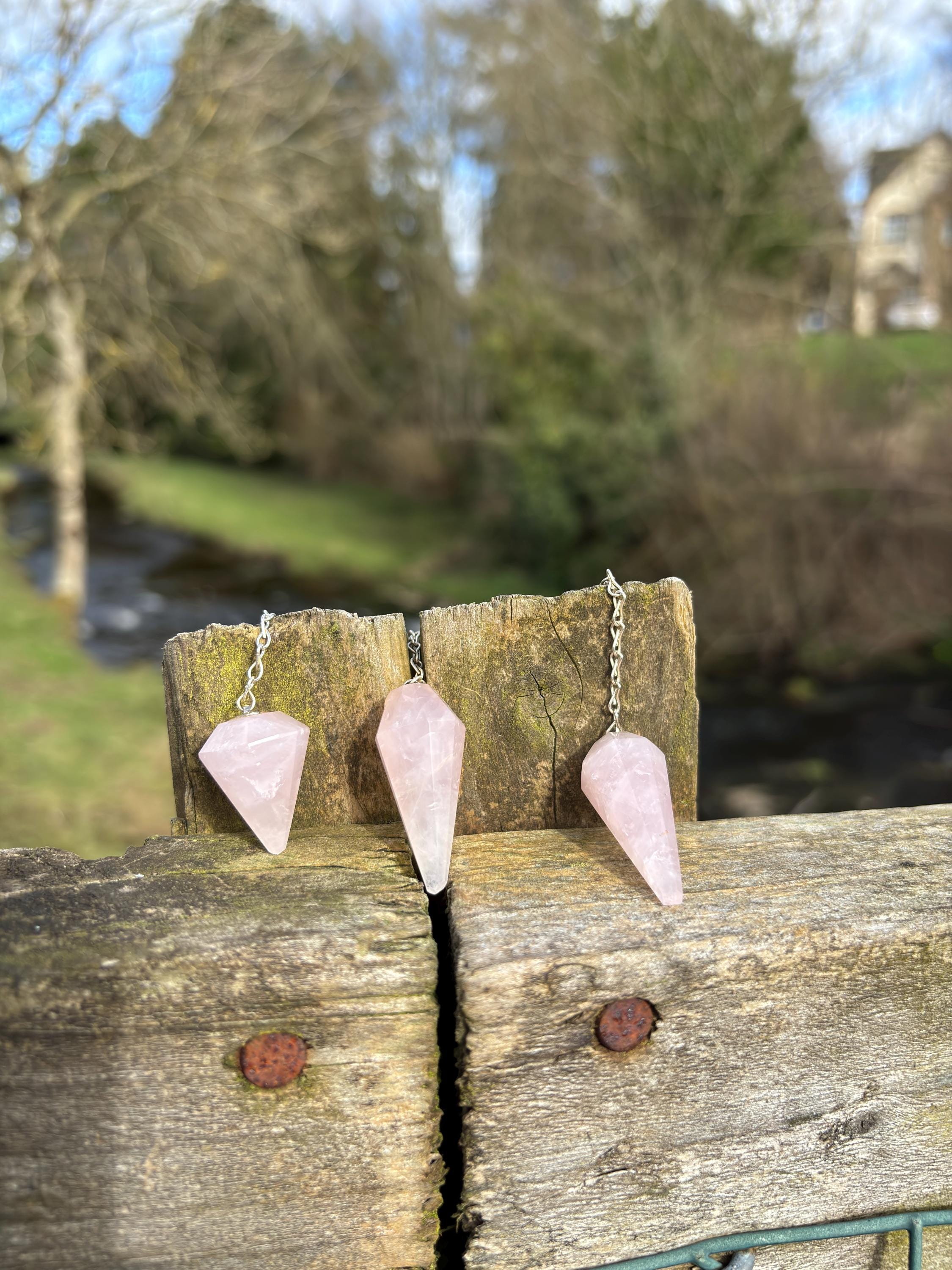 Rose Quartz Pendulum | Faceted Crystal Dowsing Tool | Heart Chakra Healing Stone | Divination Pendulum