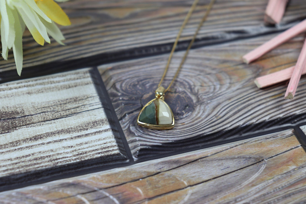 Jasper Necklace Pendant 18kt Gold Plated Jewelry Gemstone