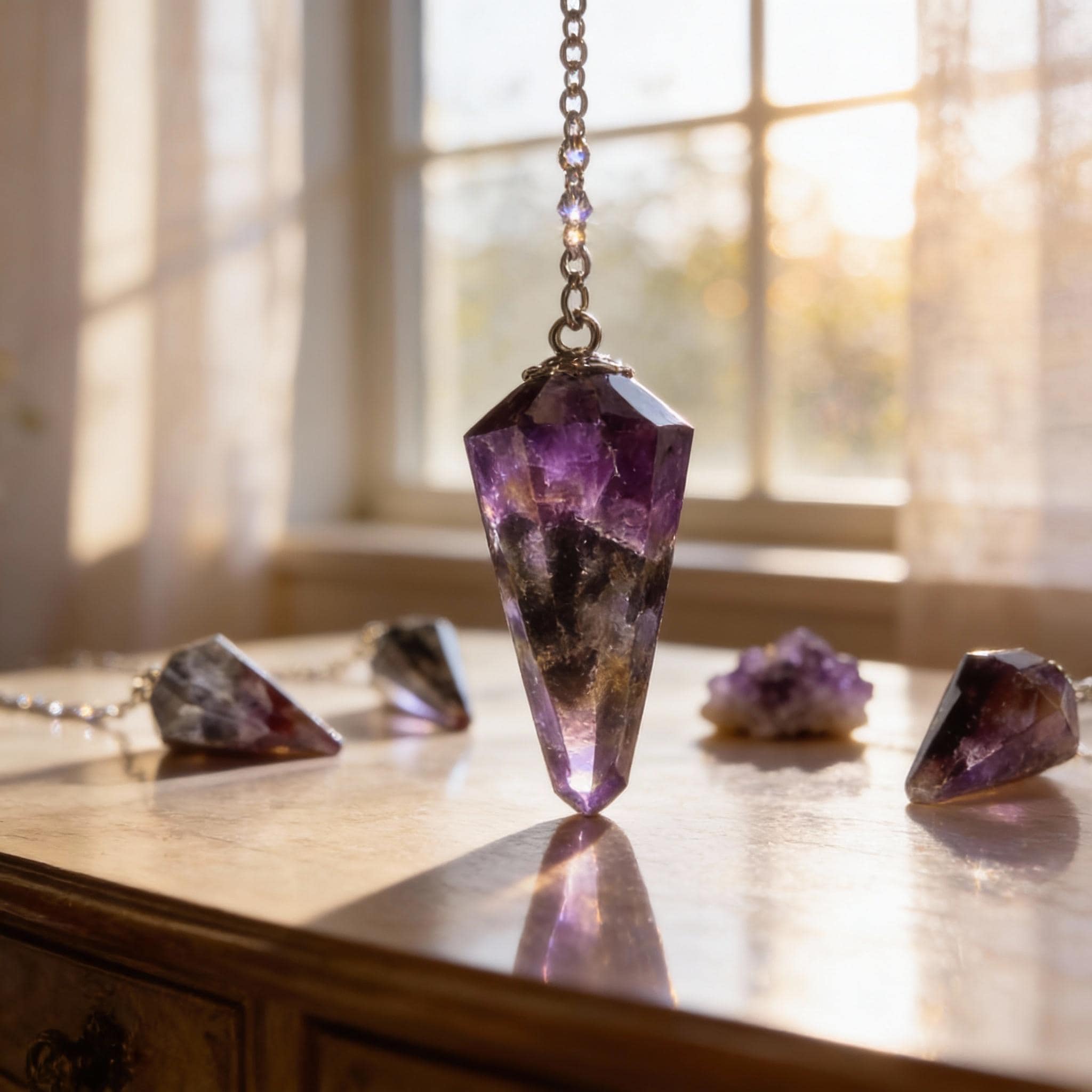 Natural Cacoxenite Crystal Pendulum - Intuition & Chakra Divination Tool for Energy Work