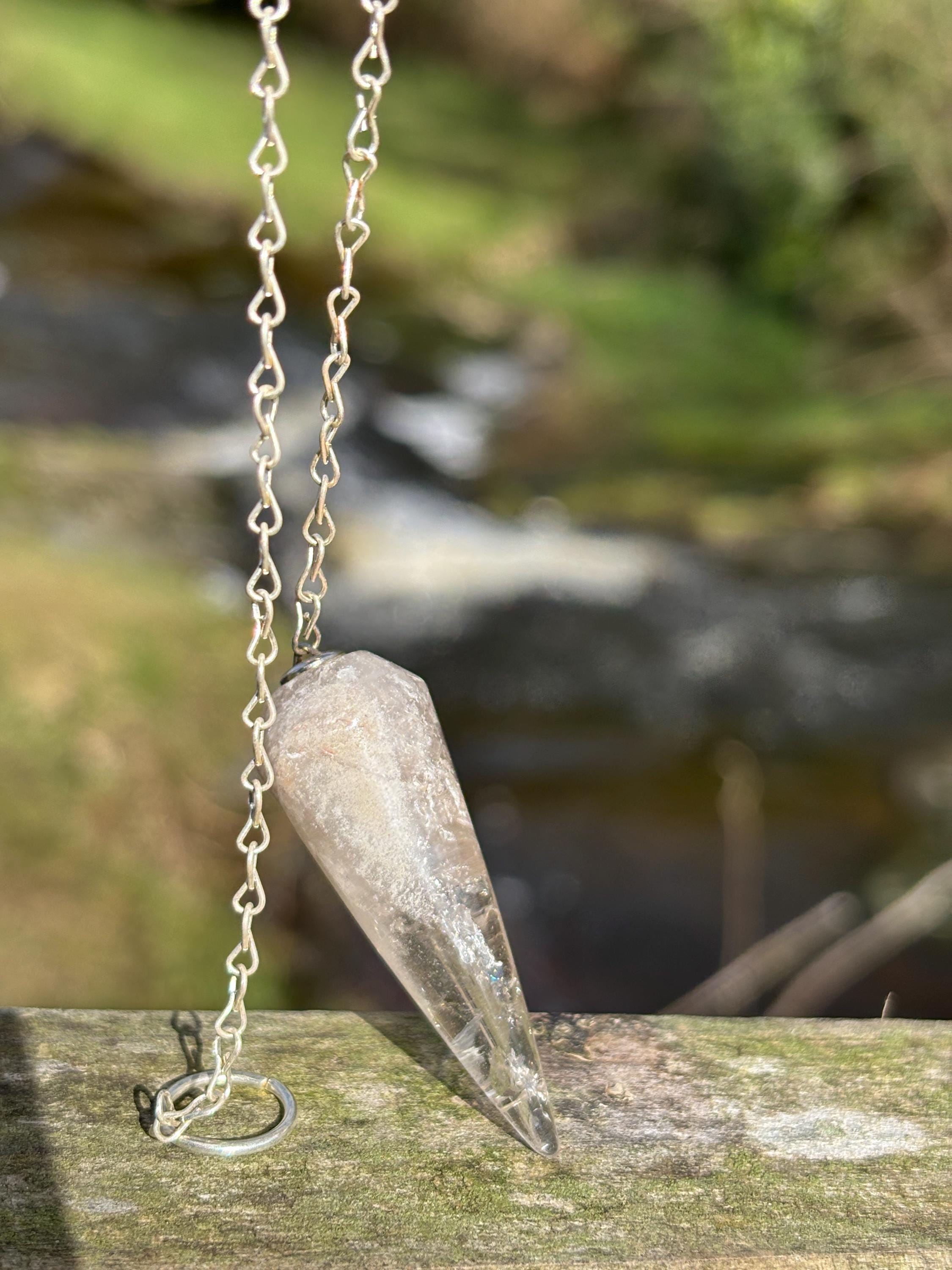 Lithium Quartz Pendulum | Grey Crystal Dowsing Tool | Emotional Healing Stone | Meditation Divination Pendulum