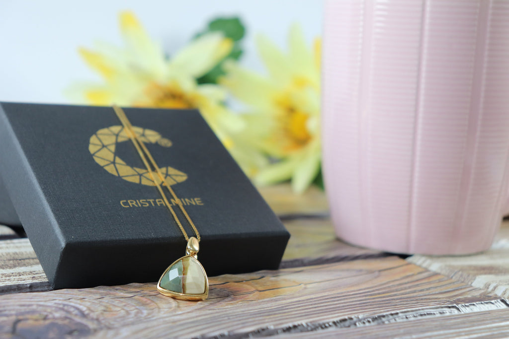 Jasper Necklace Pendant 18kt Gold Plated Jewelry Gemstone