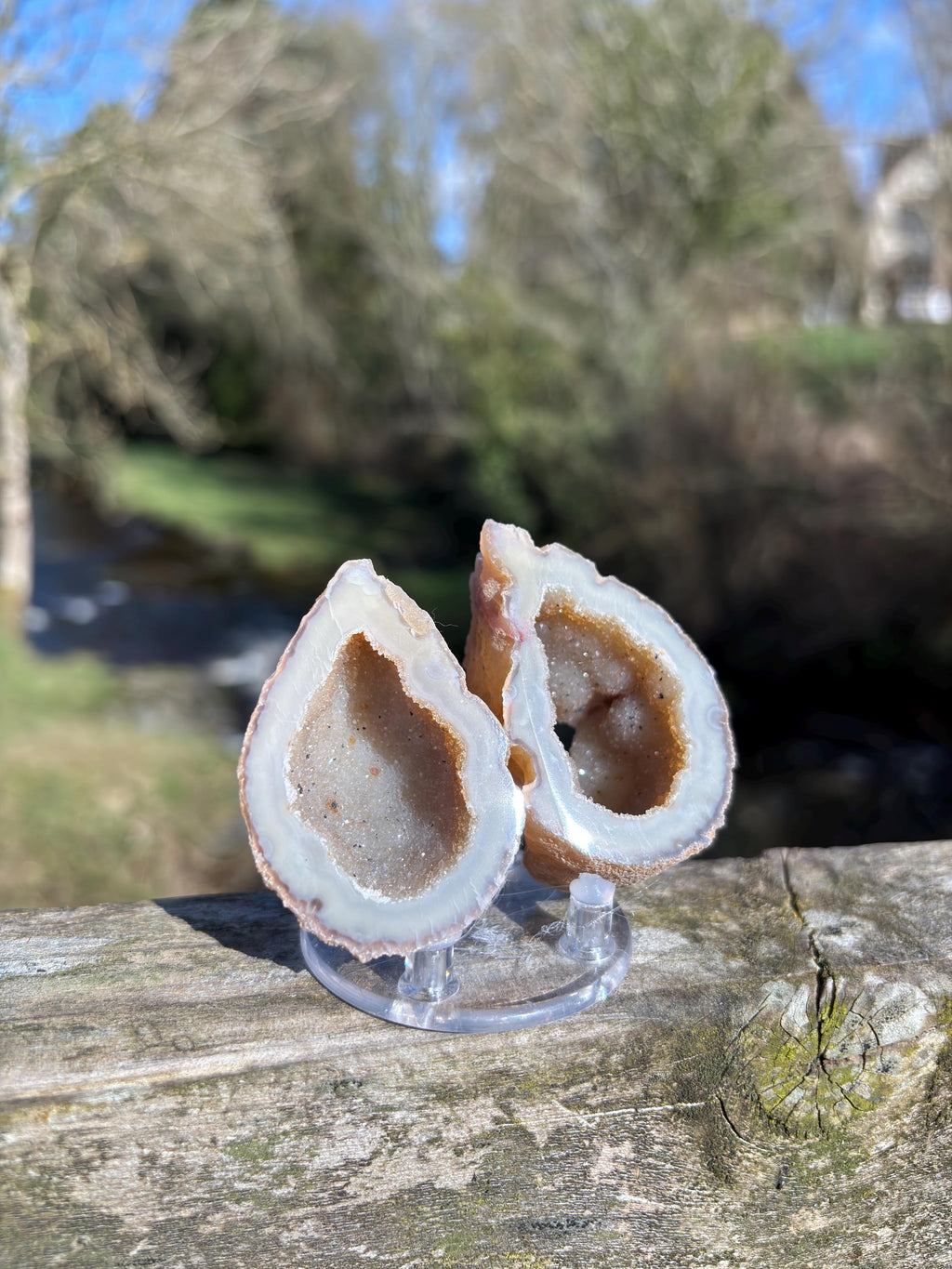 Matching Agate Geode Pair | 70mm Crystal Halves, Home Decor