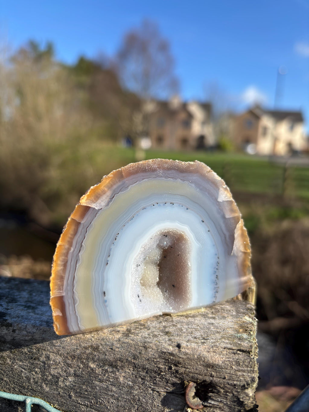 Brazilian Agate Geode | Polished Crystal Display, Collector's Piece