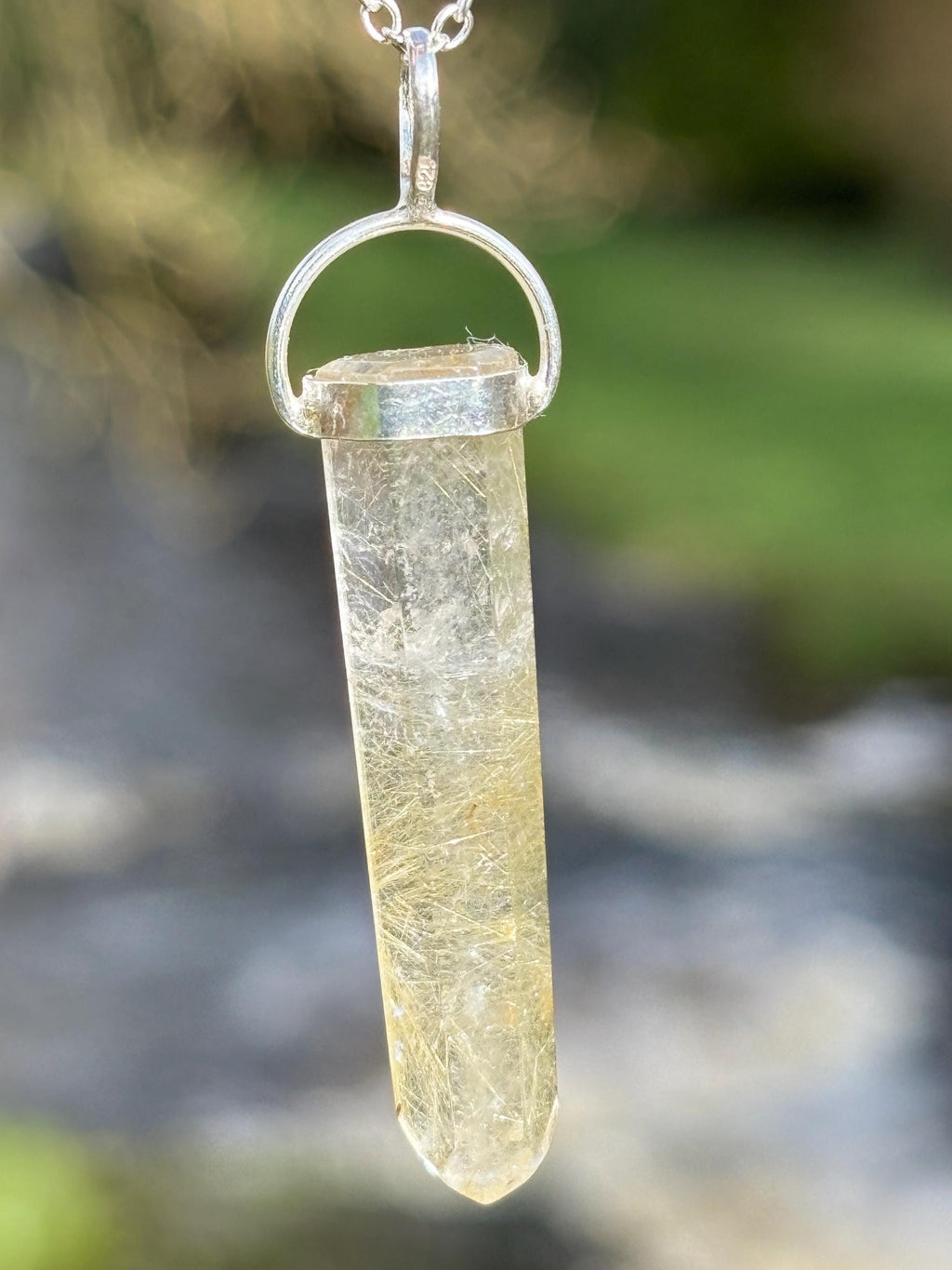 Rutilated Quartz Pendant 925 Silver | Natural Golden Rutile Crystal Necklace | Healing Jewelry | Manifestation Stone