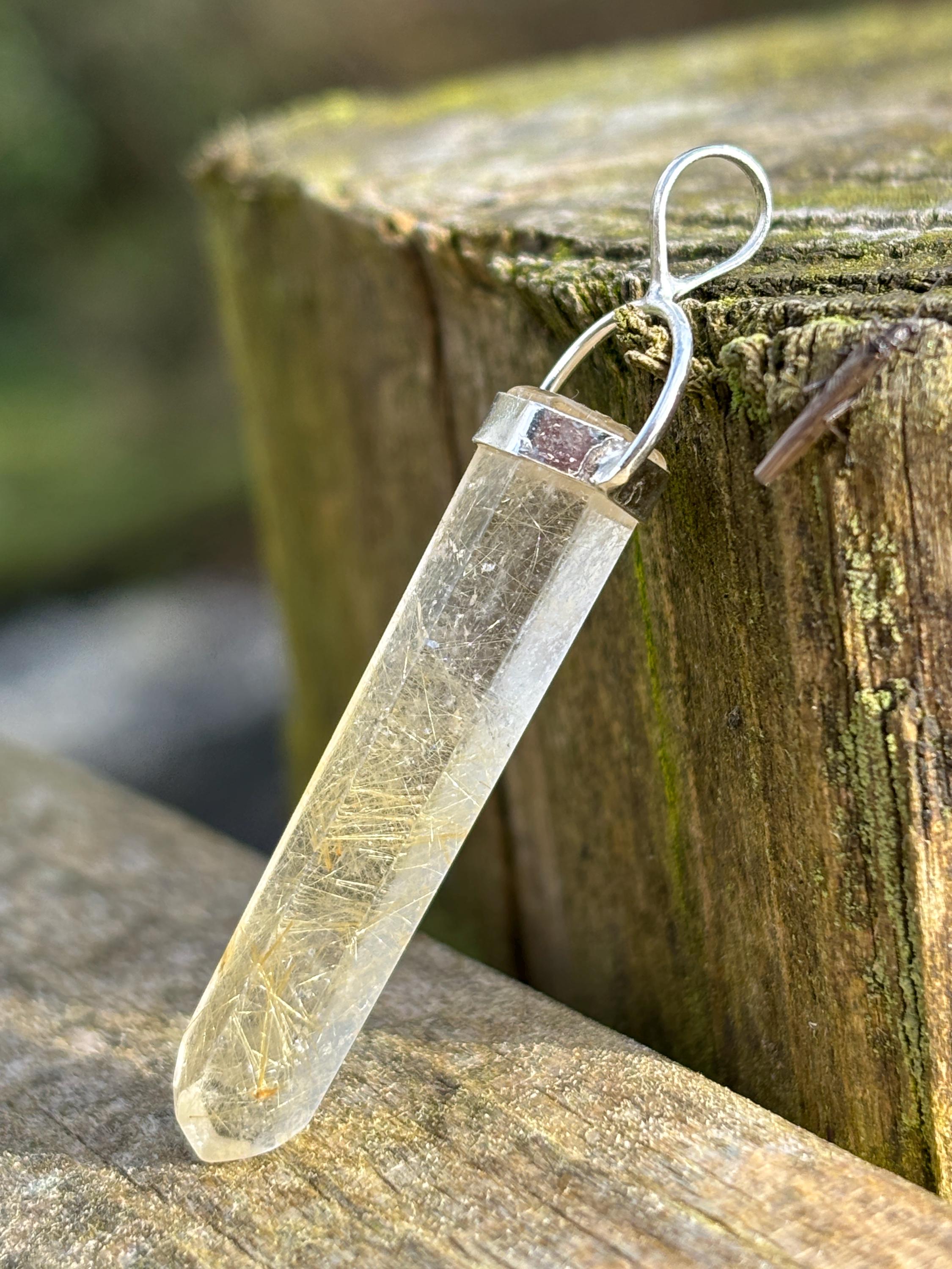 Rutilated Quartz Pendant 925 Silver | Natural Golden Rutile Crystal Necklace | Healing Jewelry | Manifestation Stone