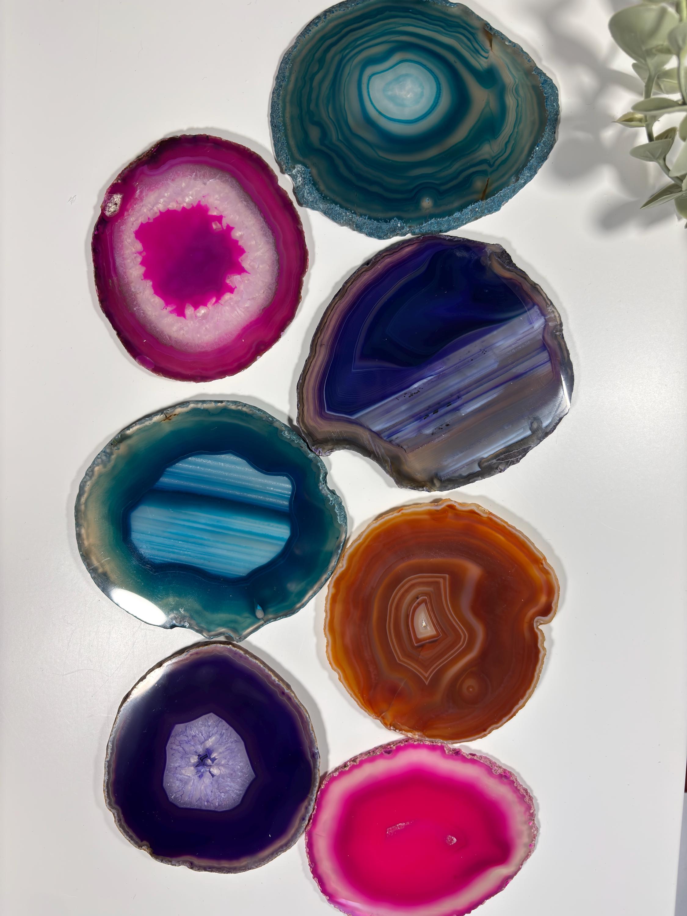 Polished Agate Slice | Colorful Banded Crystal Coaster, Mineral Specimen