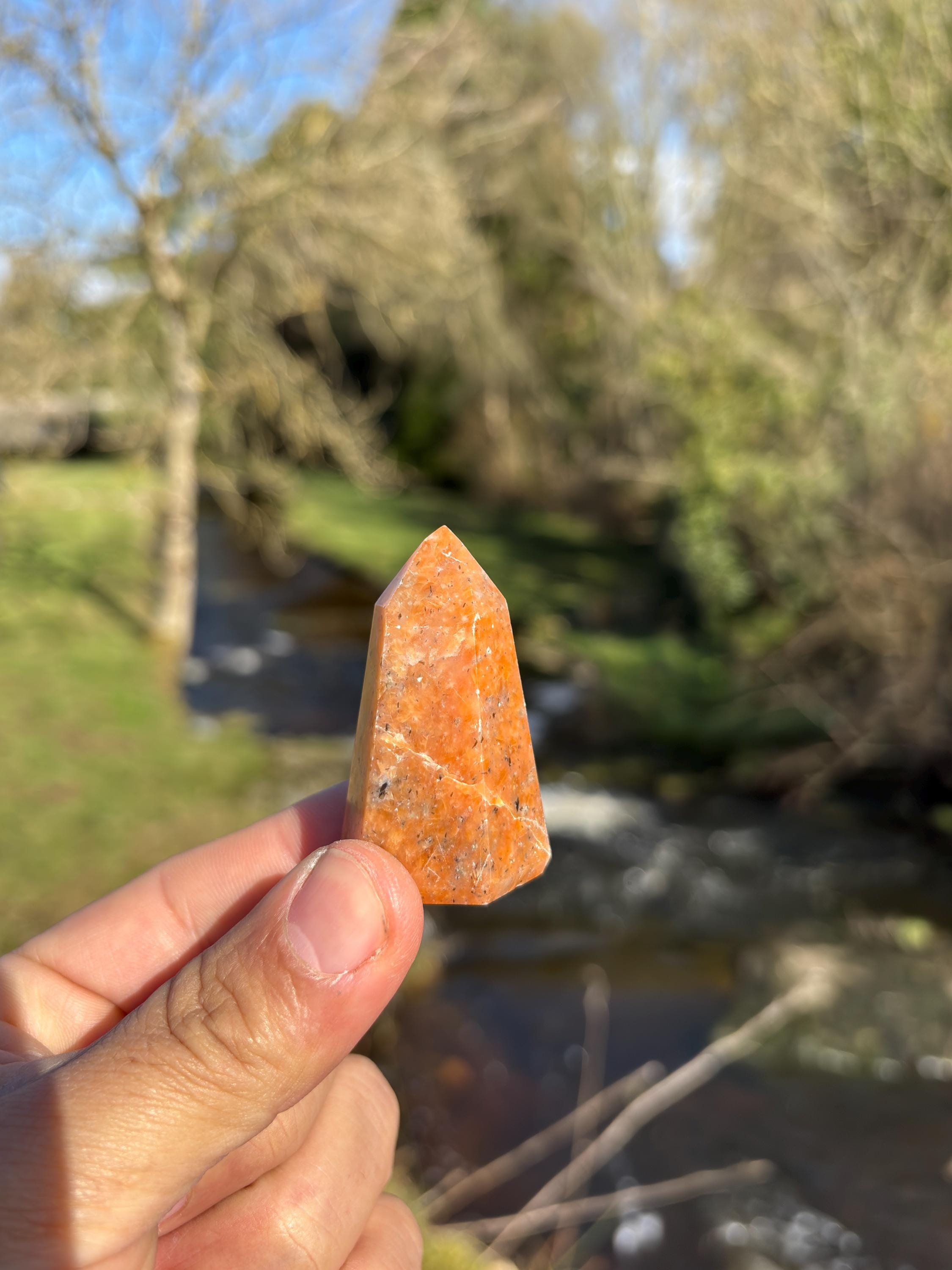 Orange Calcite Polished Point | Natural Crystal Tower, Home Decor