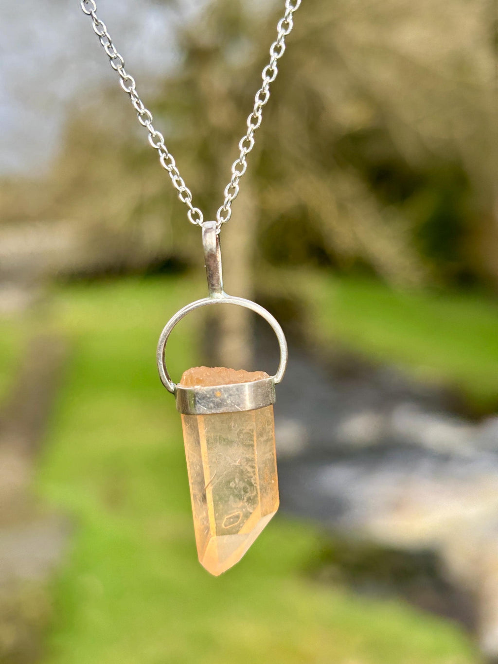 Tangerine Quartz Pendant 925 Silver | Natural Brazilian Crystal Necklace | Sacral Chakra Stone | Healing Jewelry