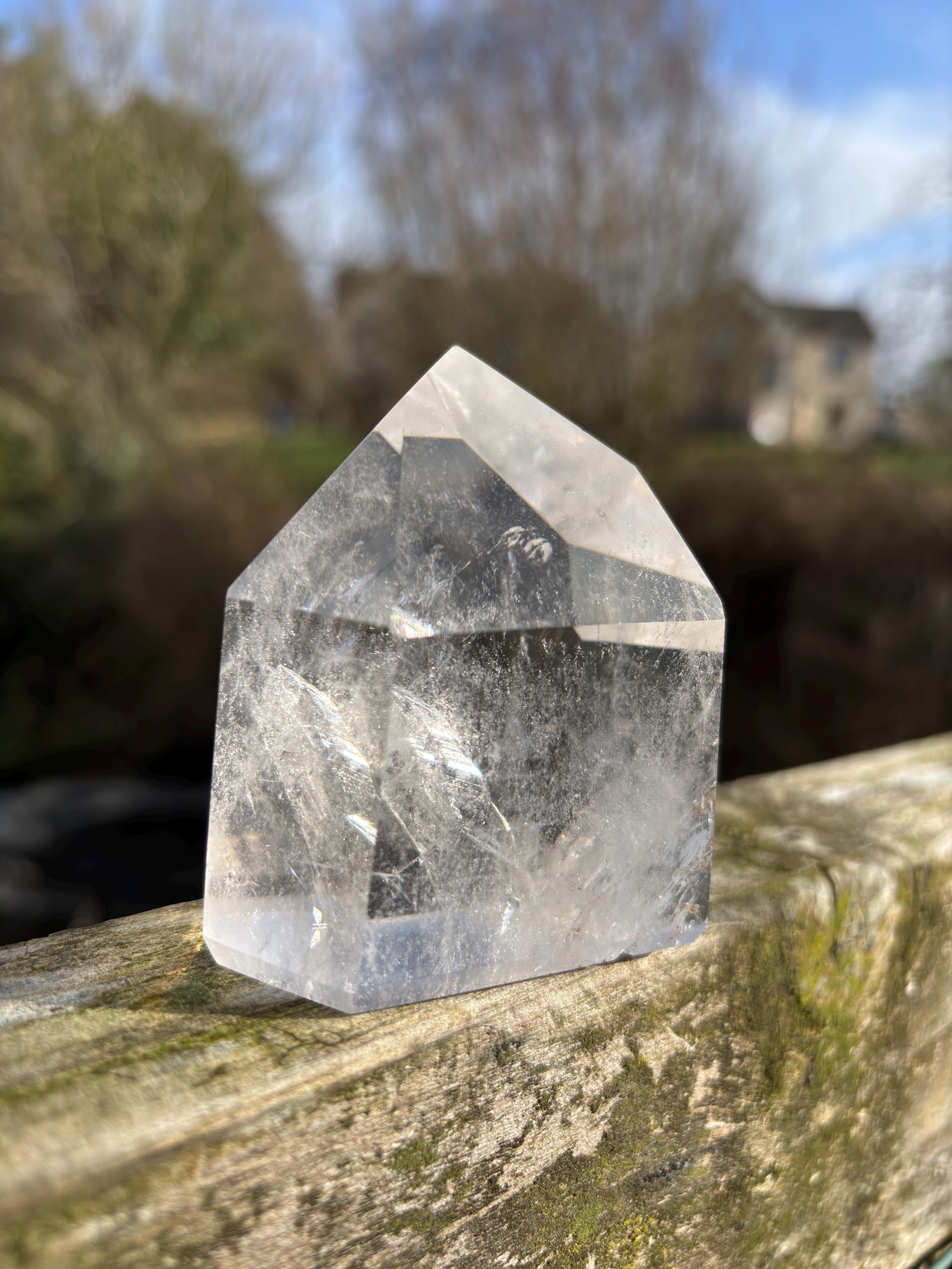 Clear Quartz Polished Point | Brazilian Crystal Tower with Rainbow Inclusions