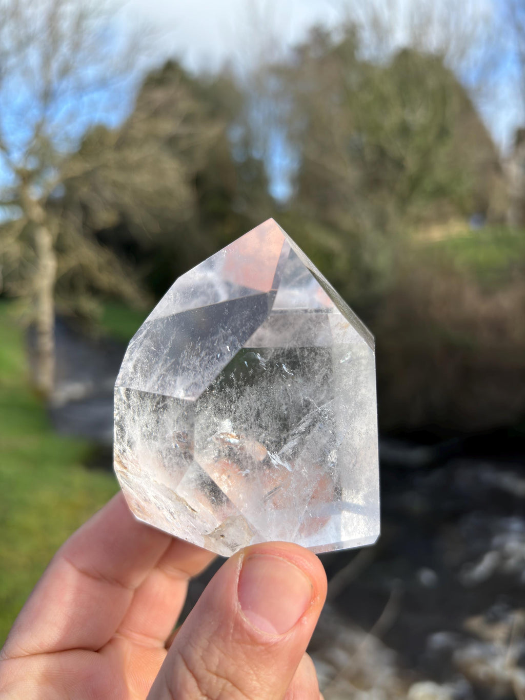 Clear Quartz Polished Point | Brazilian Crystal Tower with Rainbow Inclusions