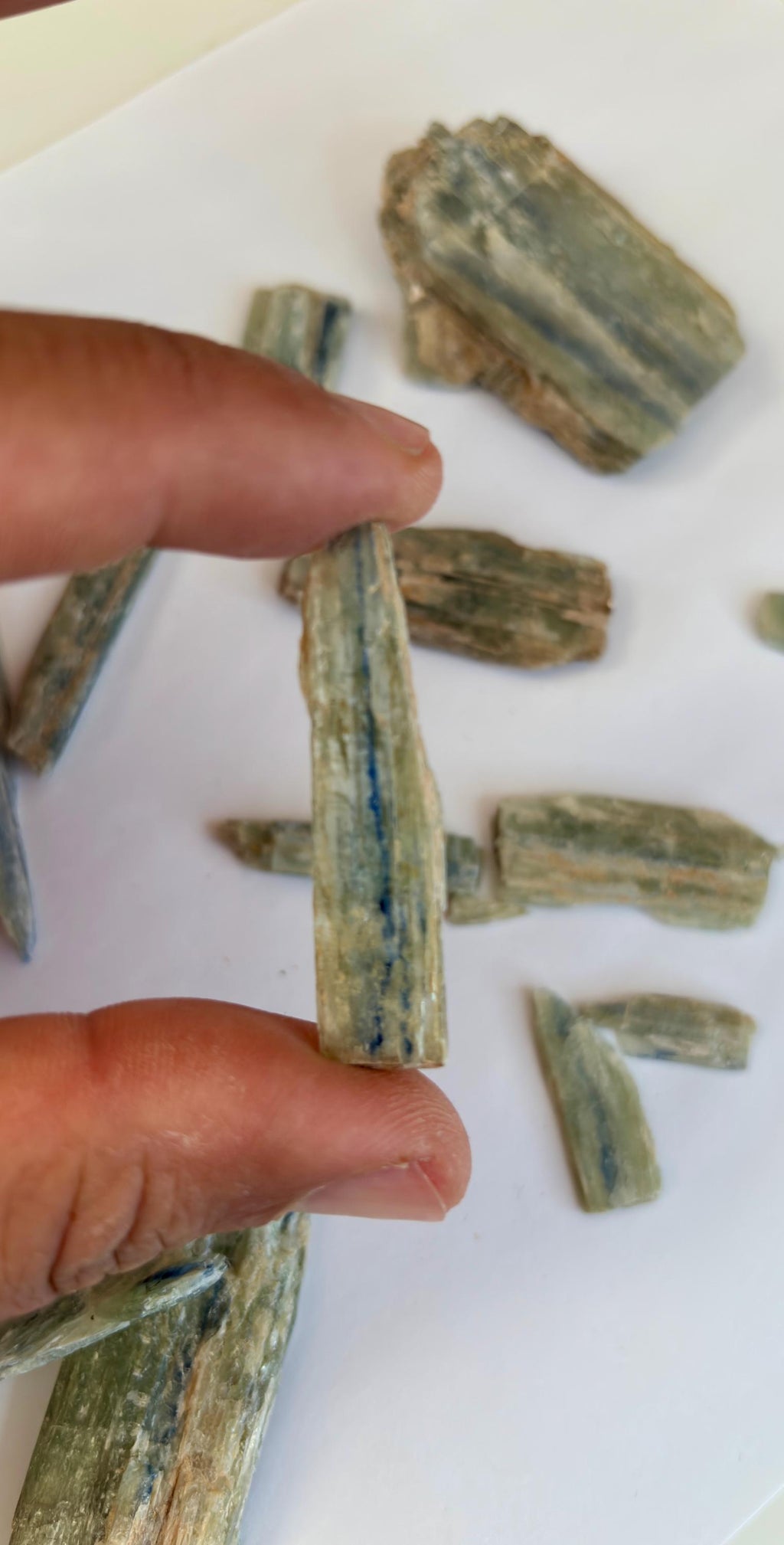 Green Kyanite Crystal Lot (245g) – Natural Blades with Blue Inclusions