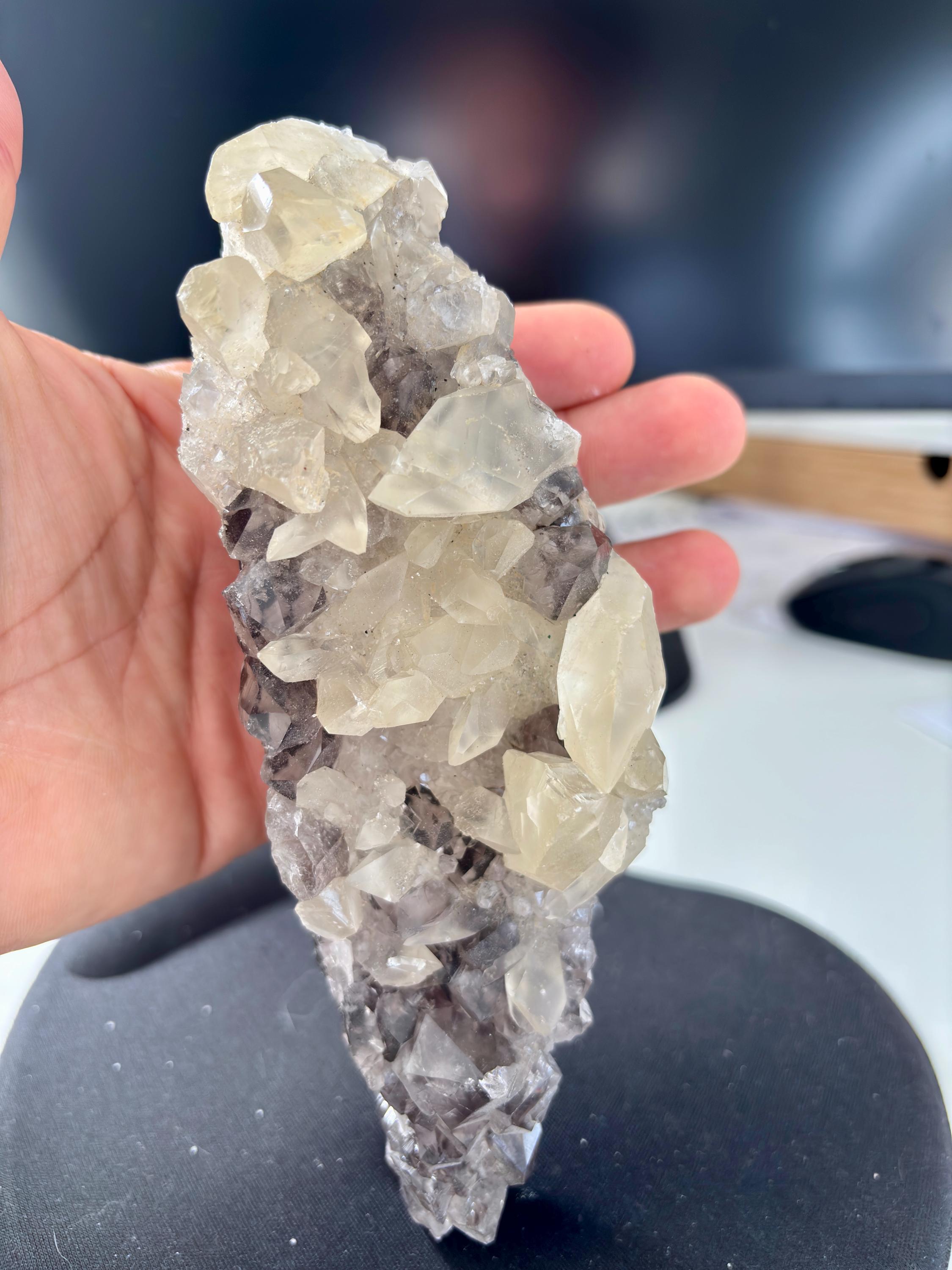 Smoky Quartz Druze with Calcite - Natural Crystal Mineral Specimen (605g)