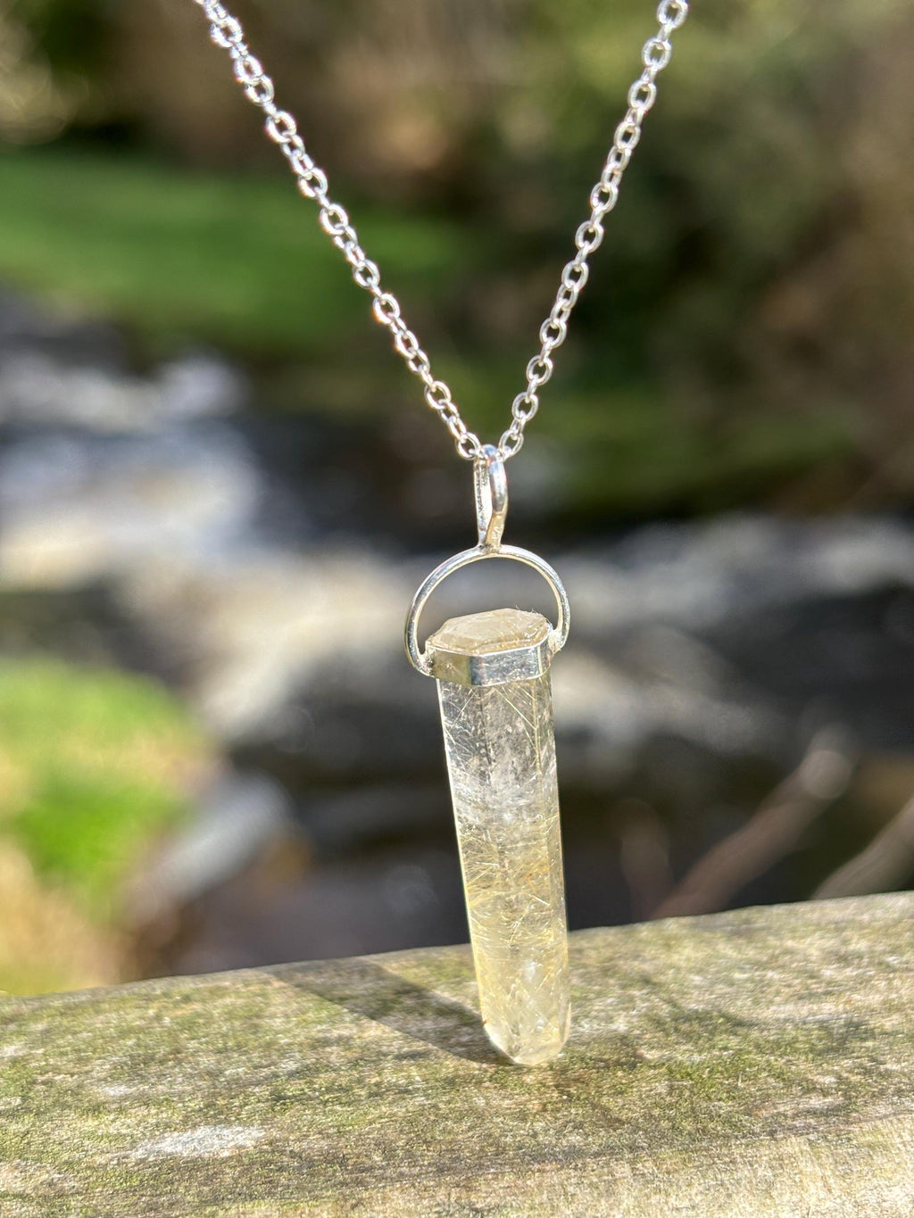 Rutilated Quartz Pendant 925 Silver | Natural Golden Rutile Crystal Necklace | Healing Jewelry | Manifestation Stone