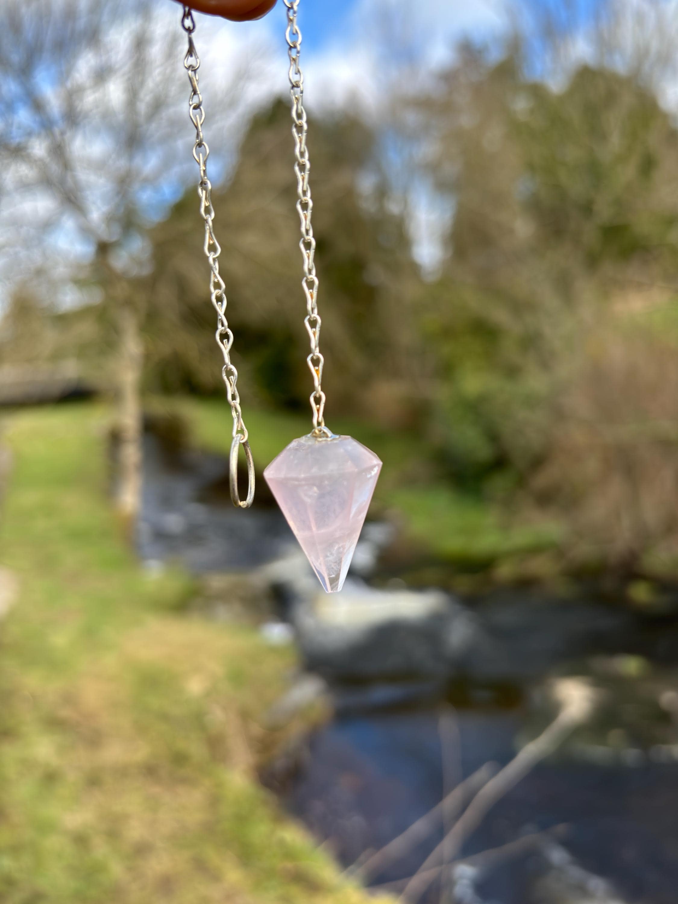 Rose Quartz Pendulum | Faceted Crystal Dowsing Tool | Heart Chakra Healing Stone | Divination Pendulum