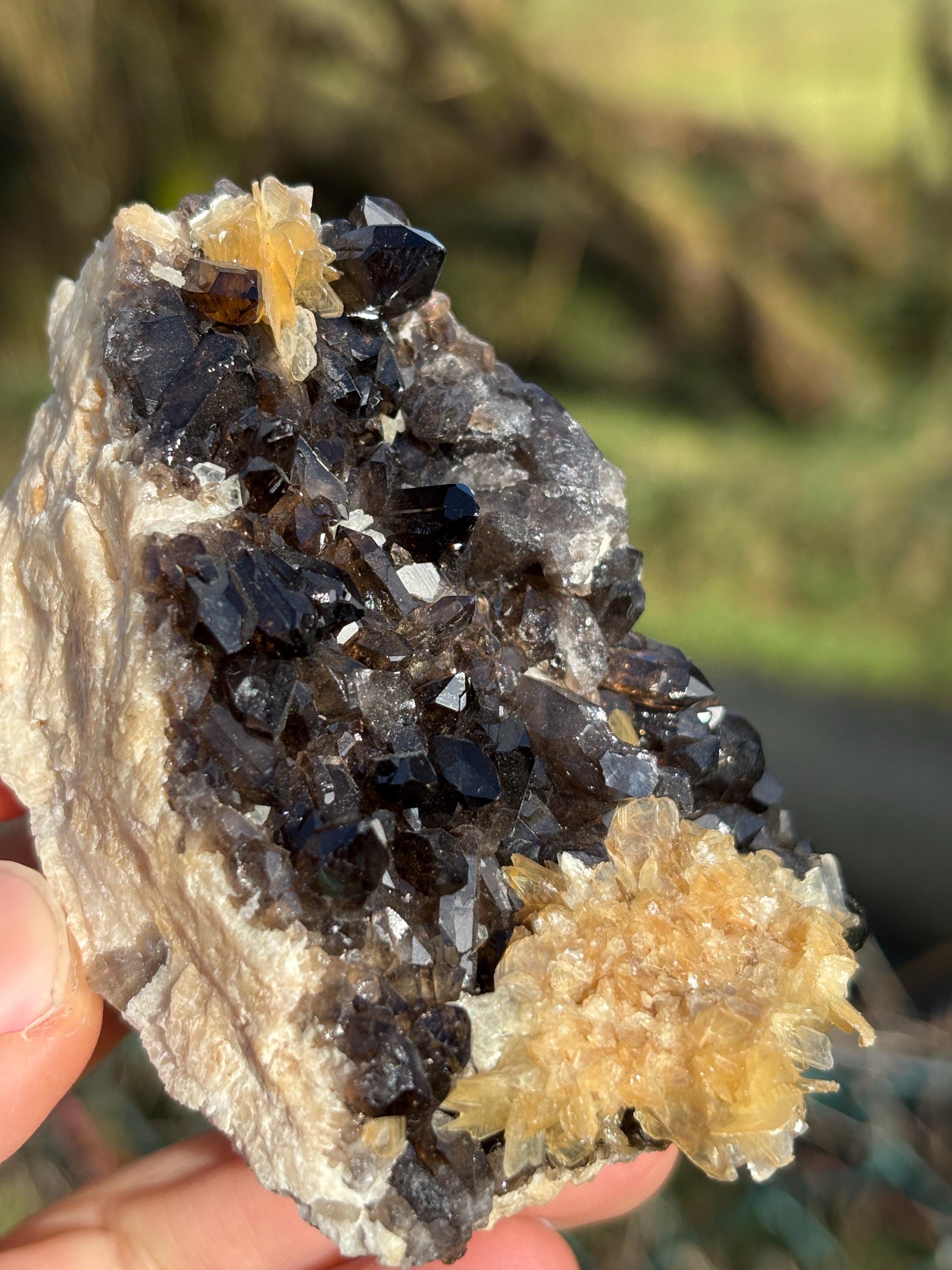 Morion Quartz Cluster with Mica | Black Smoky Crystal Specimen