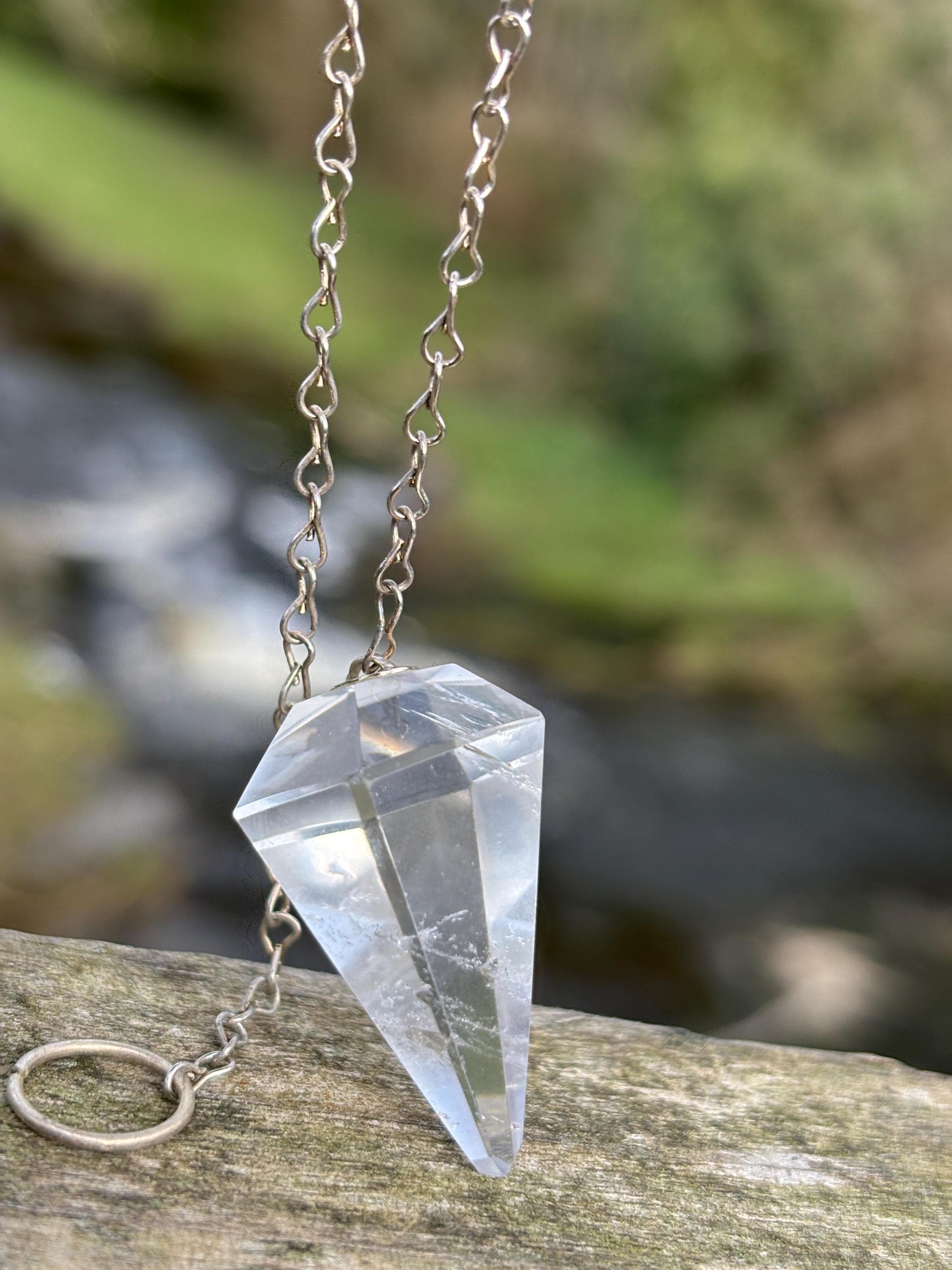 Faceted Crystal Pendulum | Divination Dowsing Tool with Chain