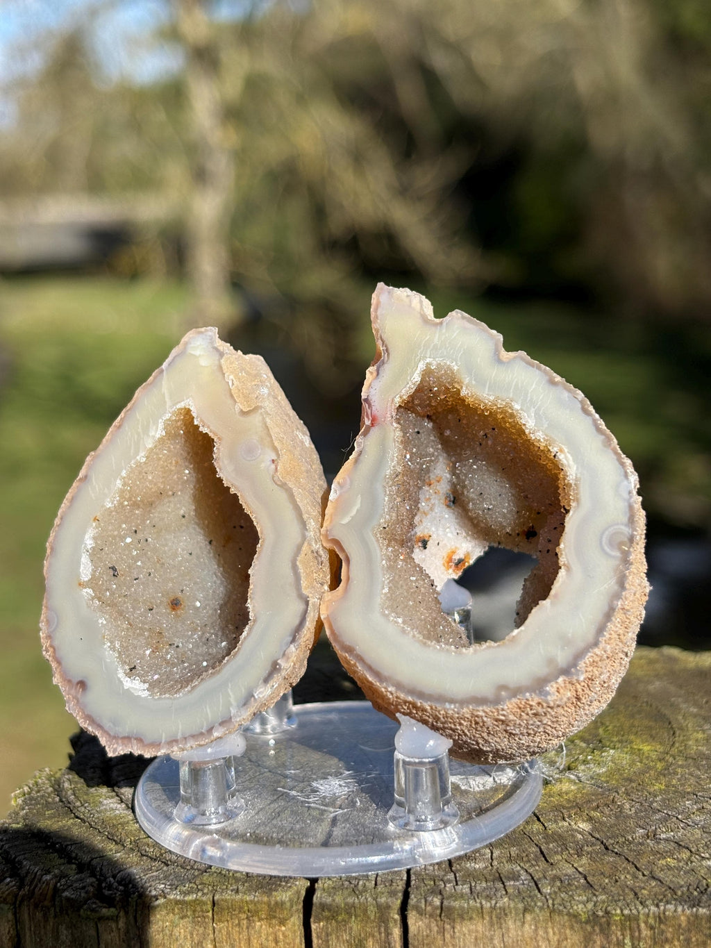 Matching Agate Geode Pair | 70mm Crystal Halves, Home Decor