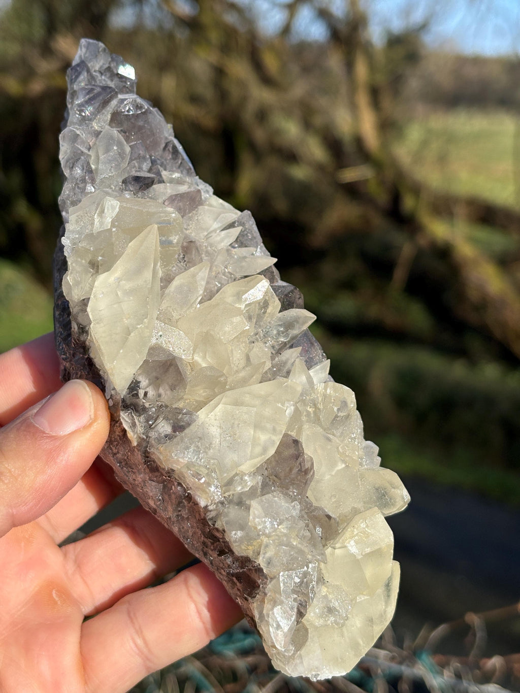Smoky Quartz Druze with Calcite - Natural Crystal Mineral Specimen (605g)